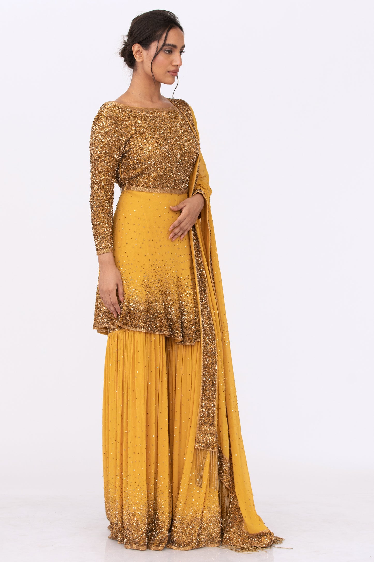 Gharara Set with Gold Sprinkle Sequin Embroidery
