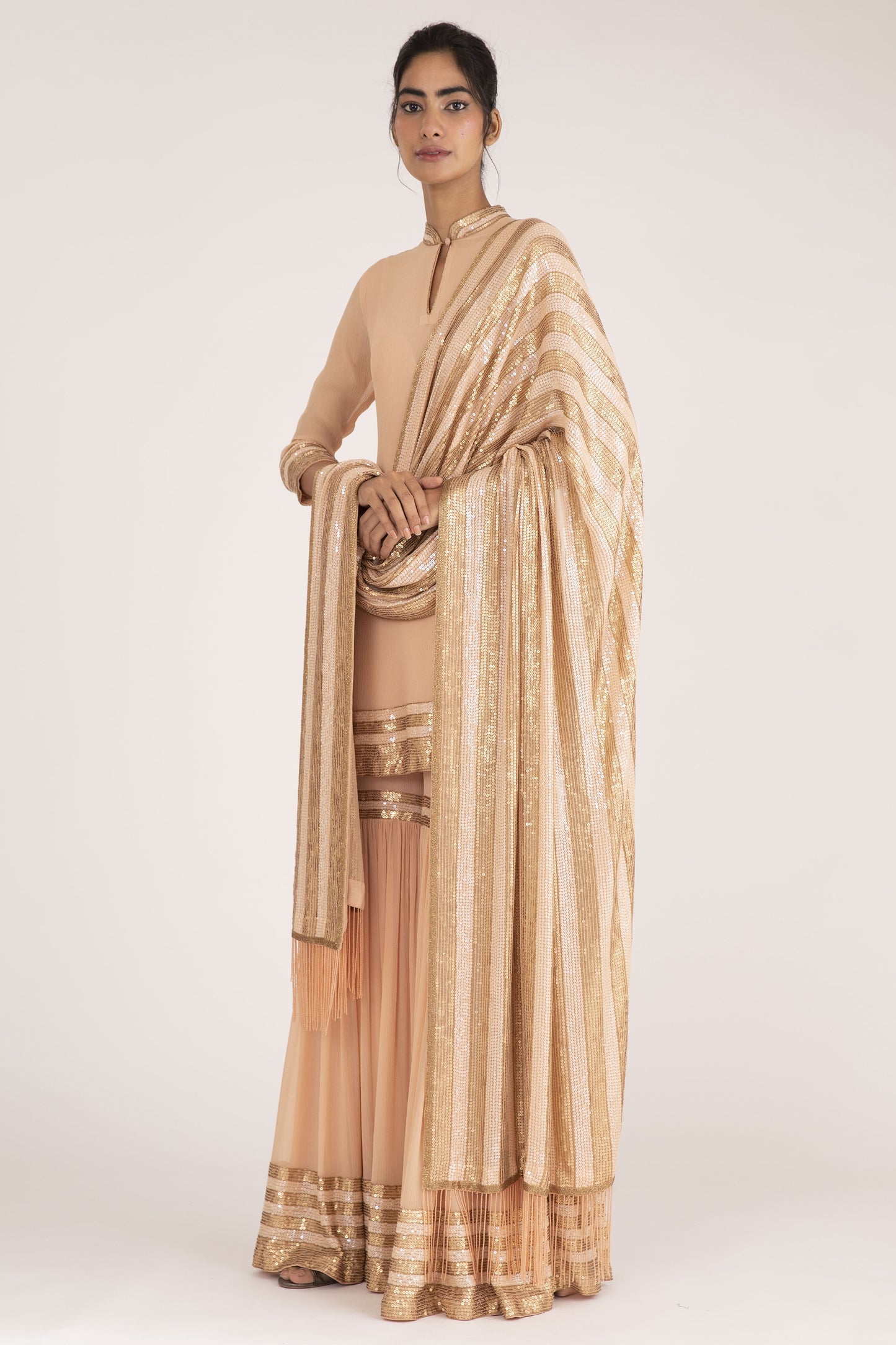 Gharara Set in Striped Sequin Embroidery