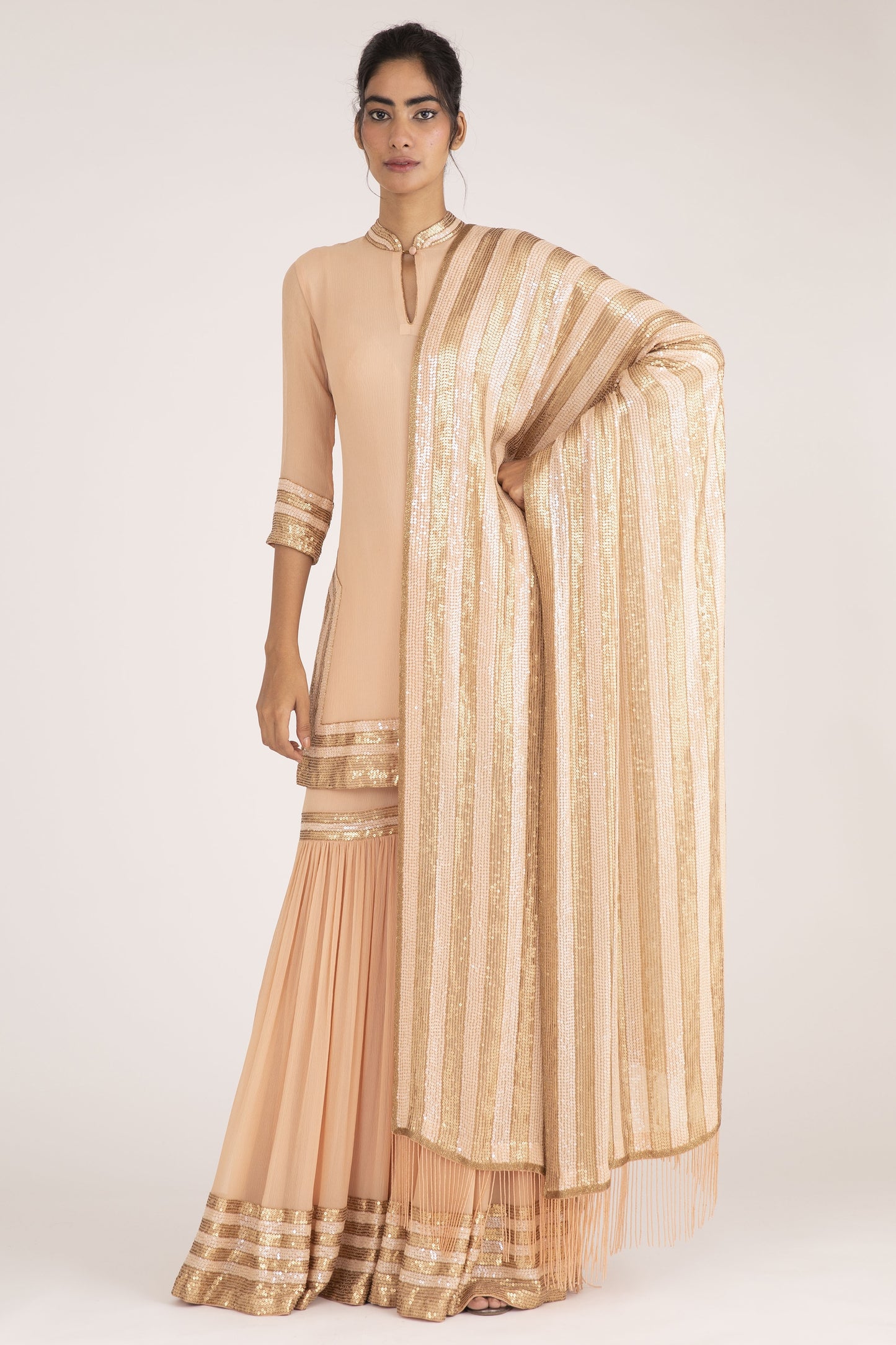 Gharara Set in Striped Sequin Embroidery