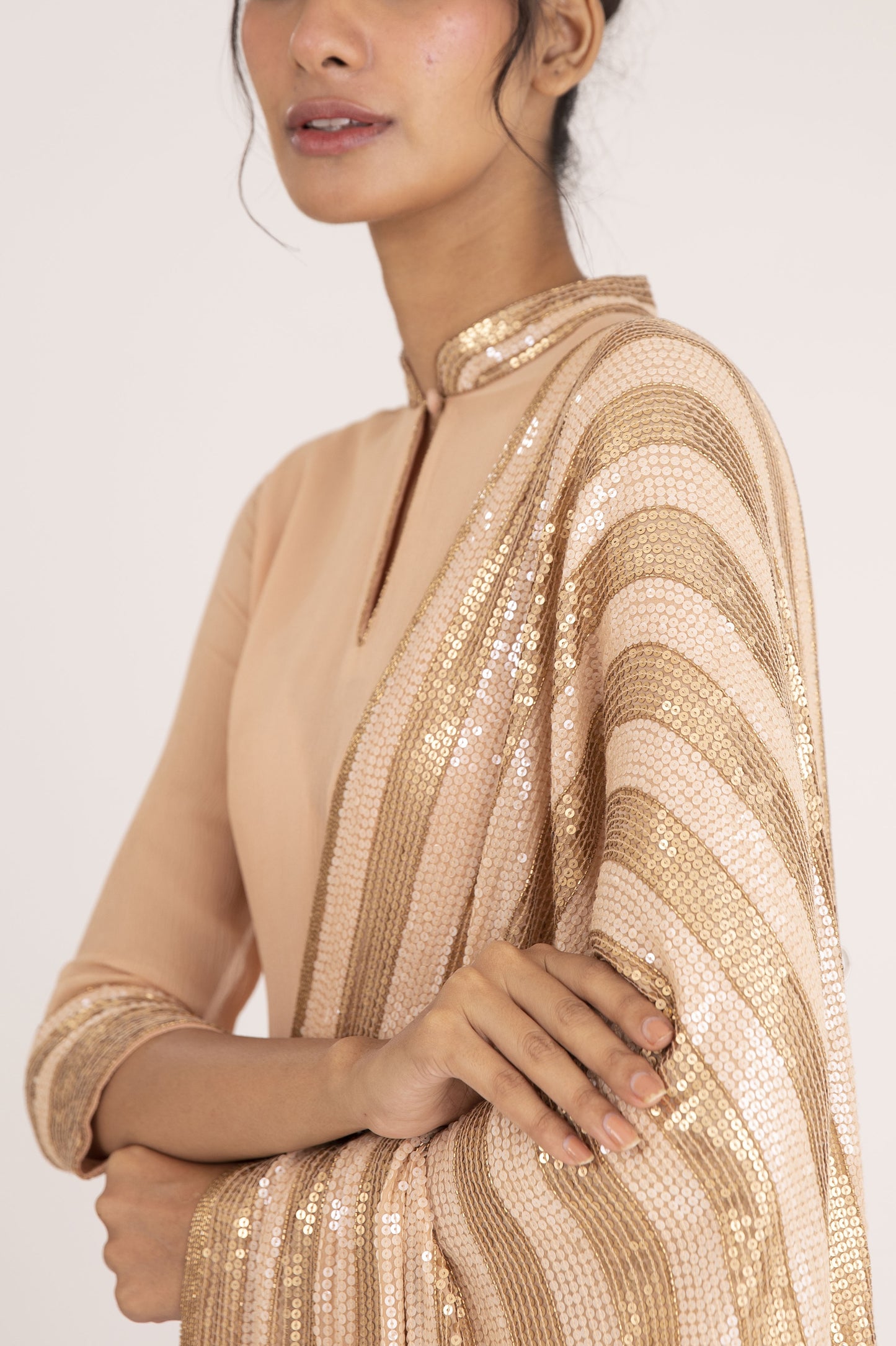Gharara Set in Striped Sequin Embroidery