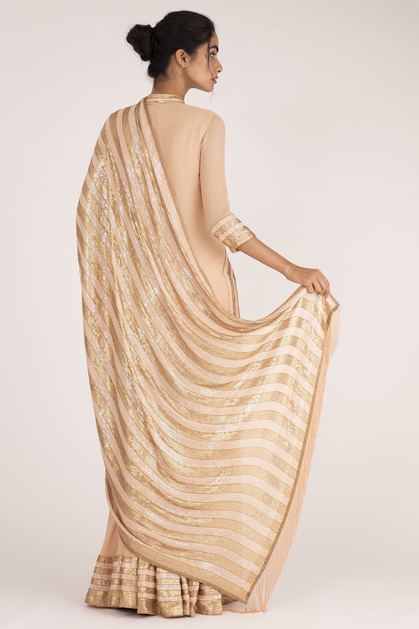 Gharara Set in Striped Sequin Embroidery