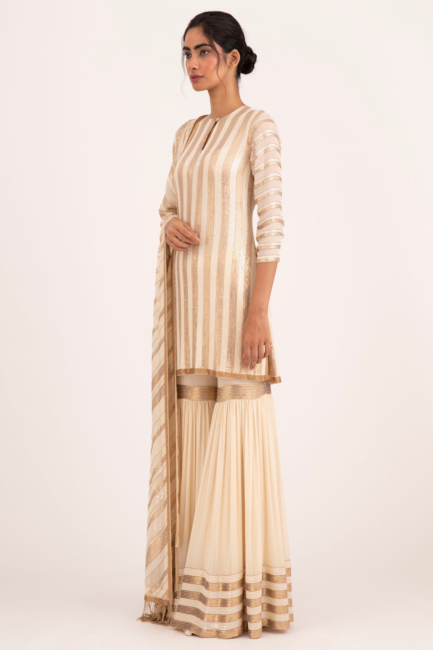 Gharara Set in Striped Sequin Embroidery