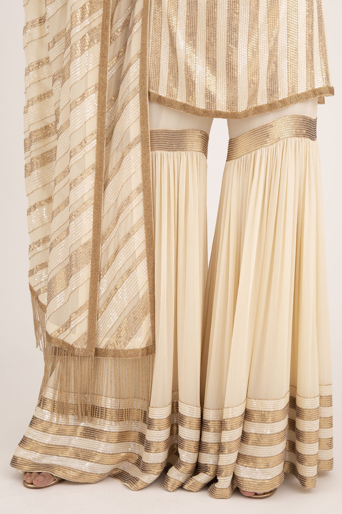 Gharara Set in Striped Sequin Embroidery