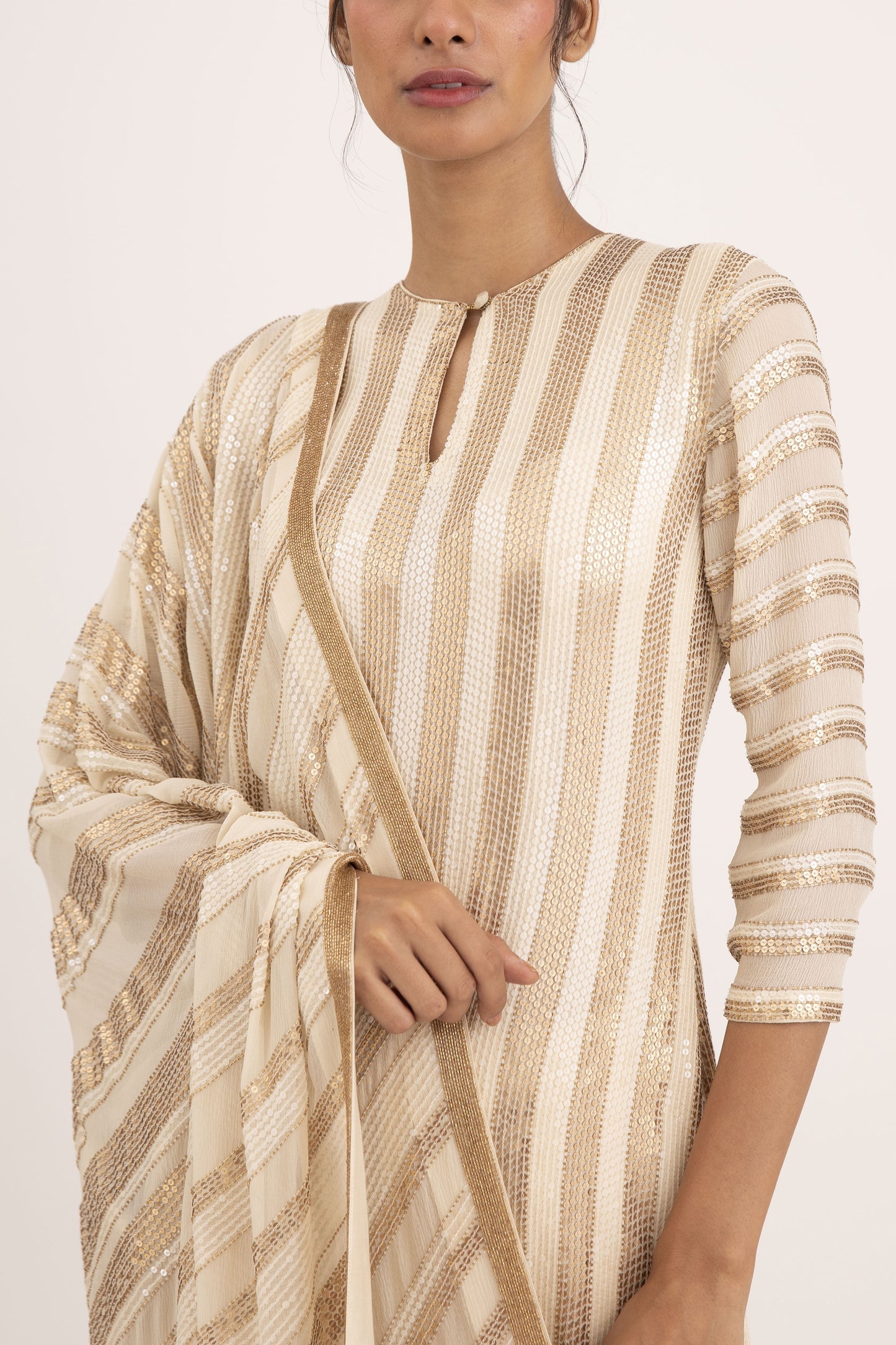 Gharara Set in Striped Sequin Embroidery