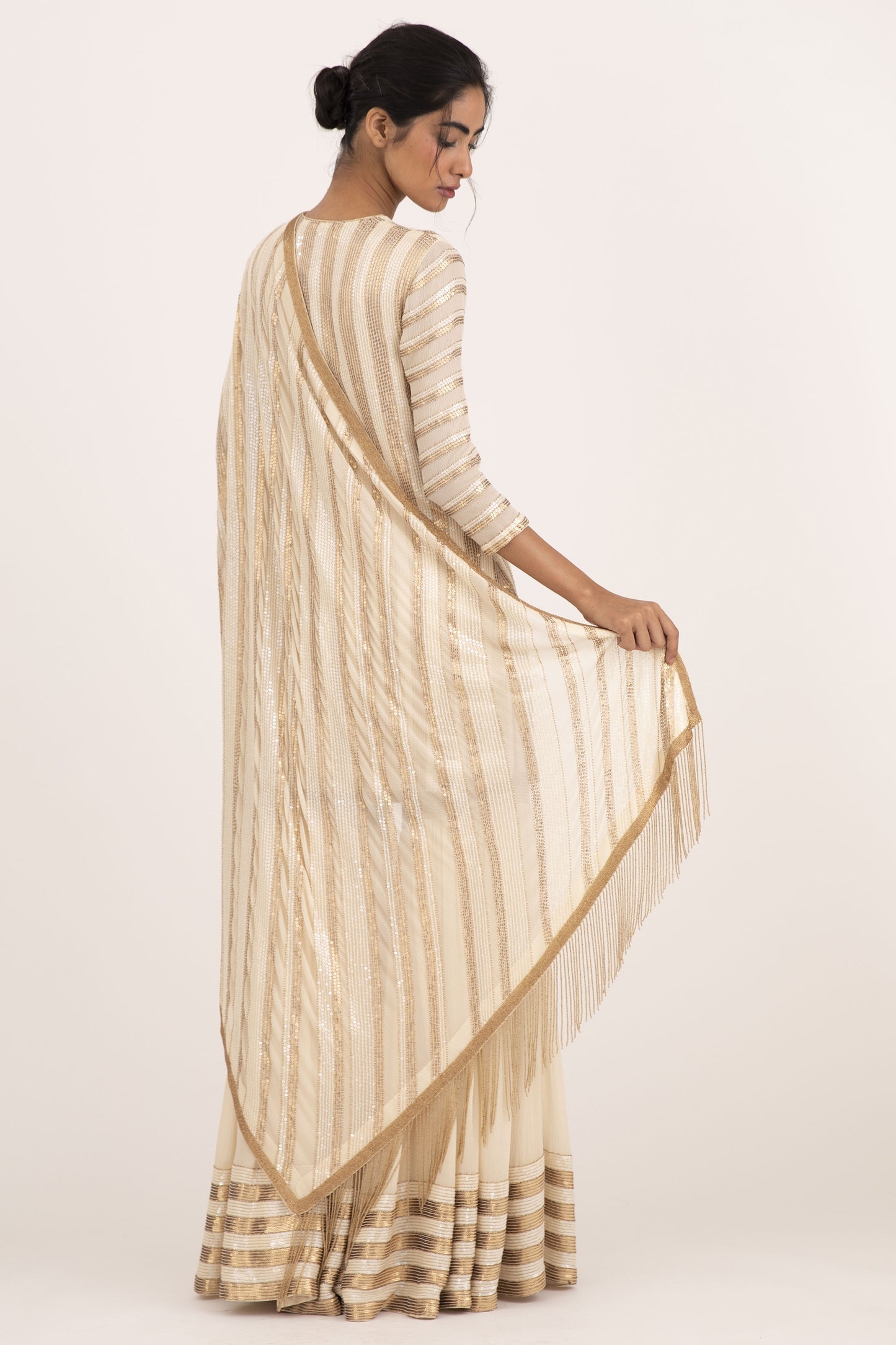 Gharara Set in Striped Sequin Embroidery