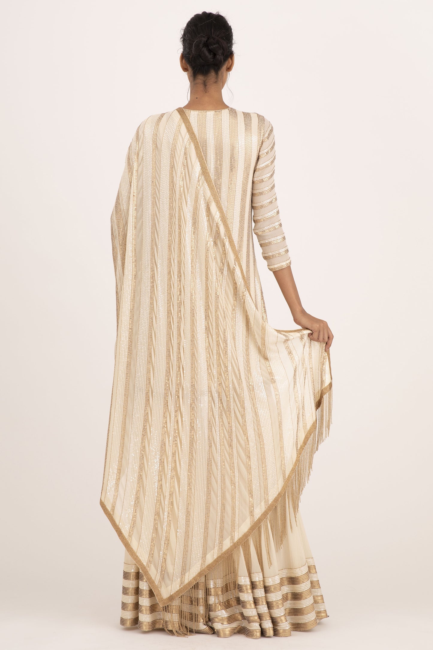 Gharara Set in Striped Sequin Embroidery