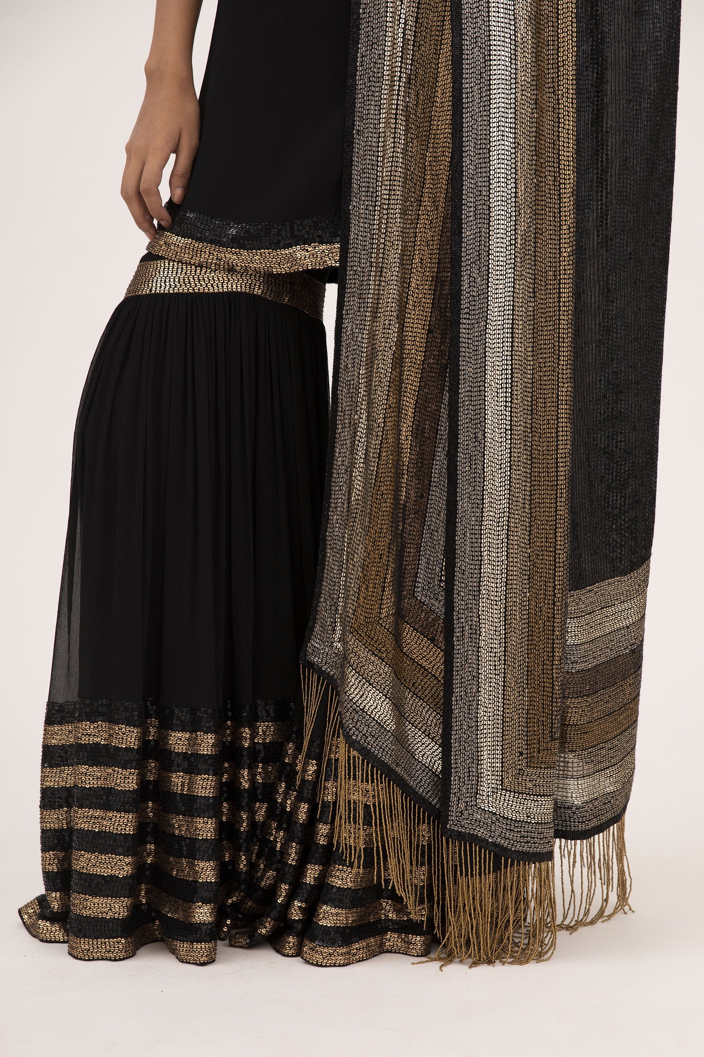 Gharara Set in Striped Sequin Embroidery