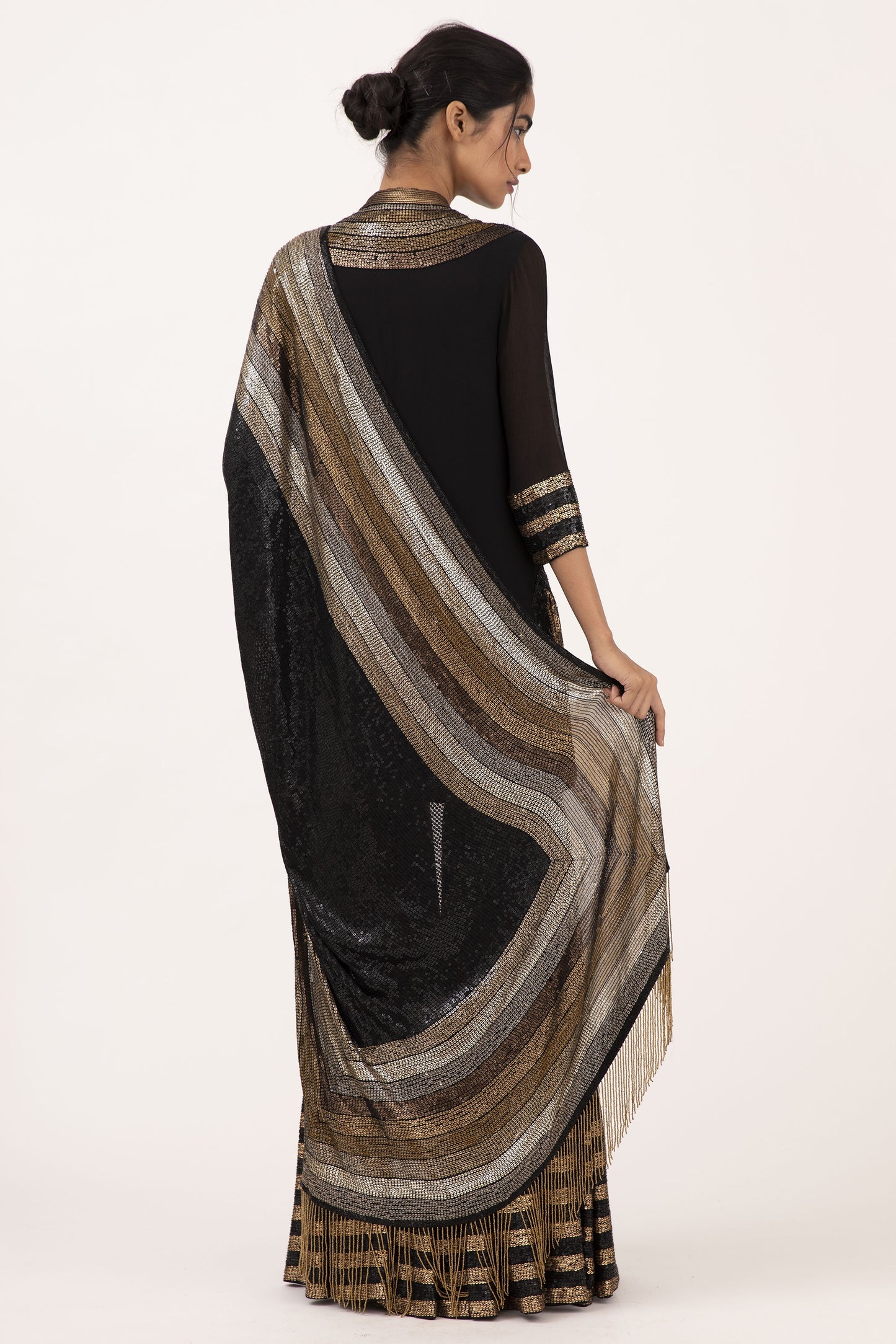 Gharara Set in Striped Sequin Embroidery