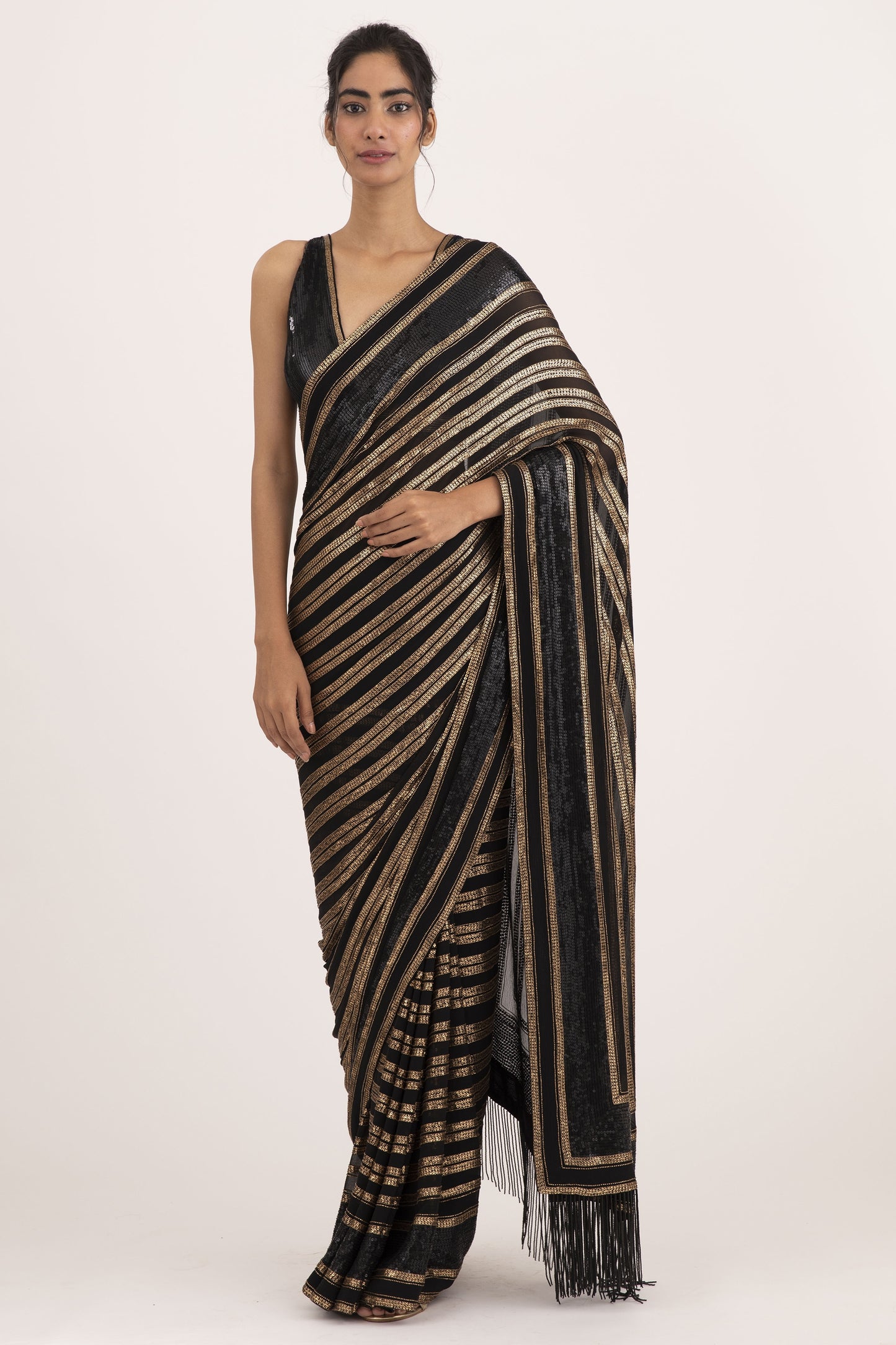 Sari Set in Striped Sequin Embroidery