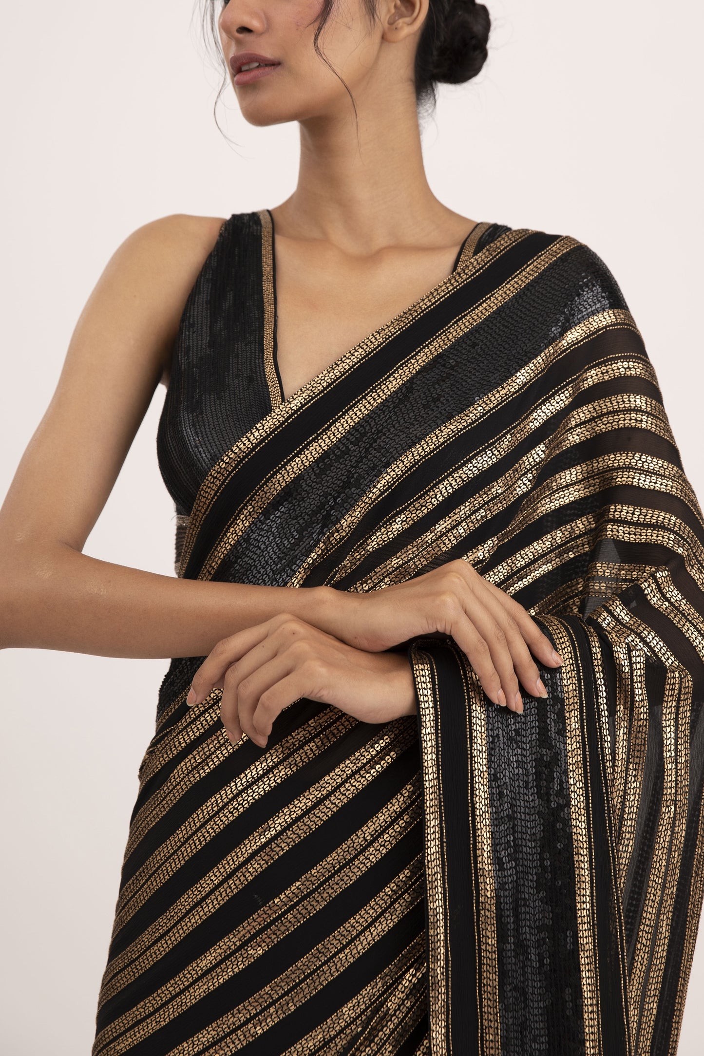 Sari Set in Striped Sequin Embroidery