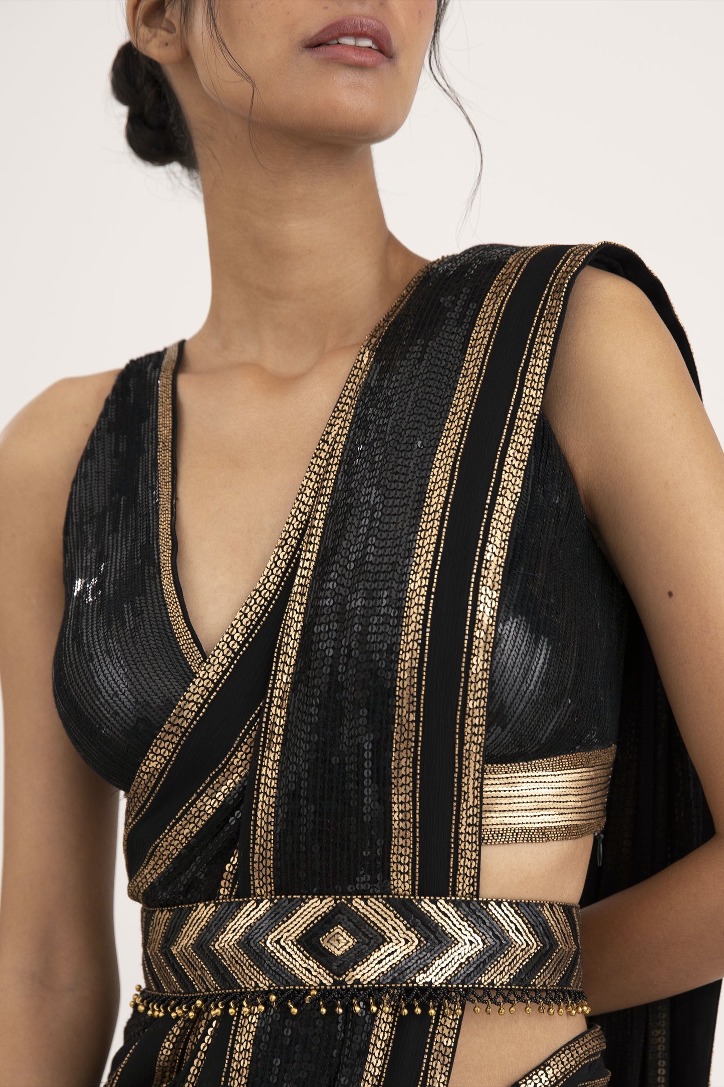 Sari Set in Striped Sequin Embroidery