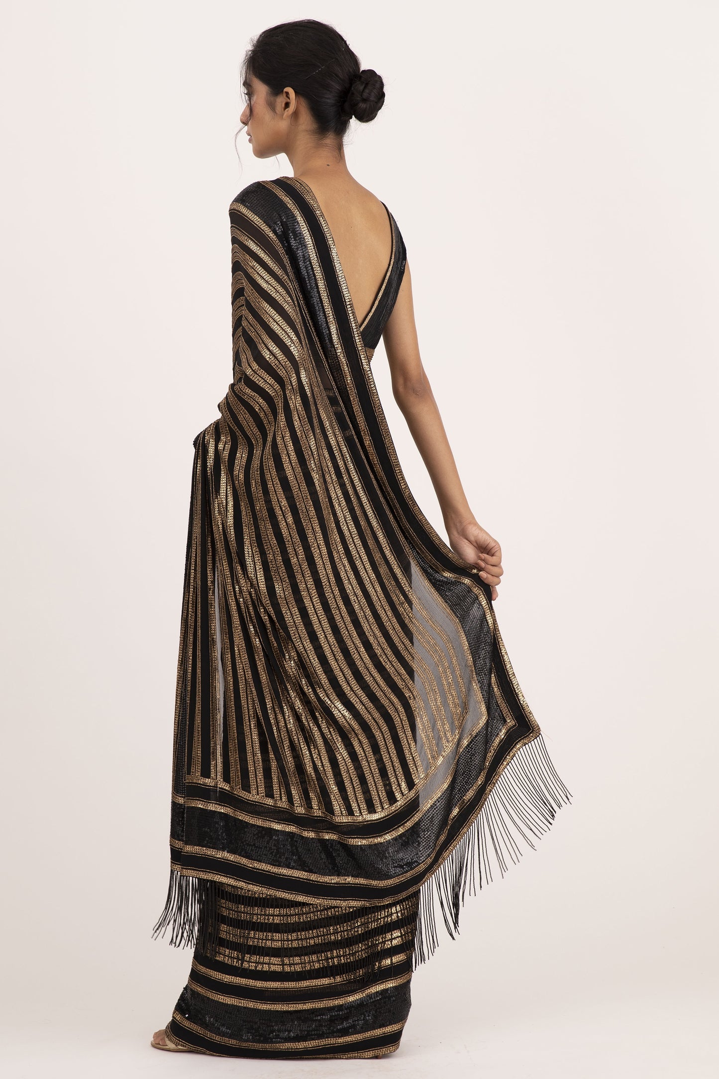 Sari Set in Striped Sequin Embroidery