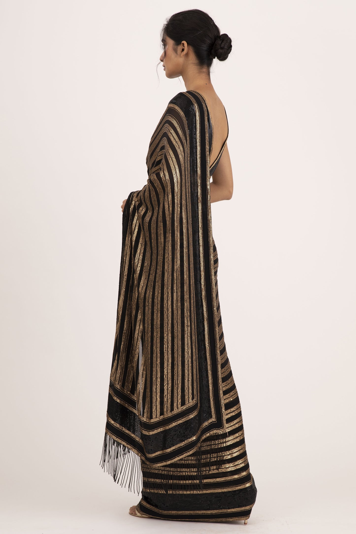 Sari Set in Striped Sequin Embroidery