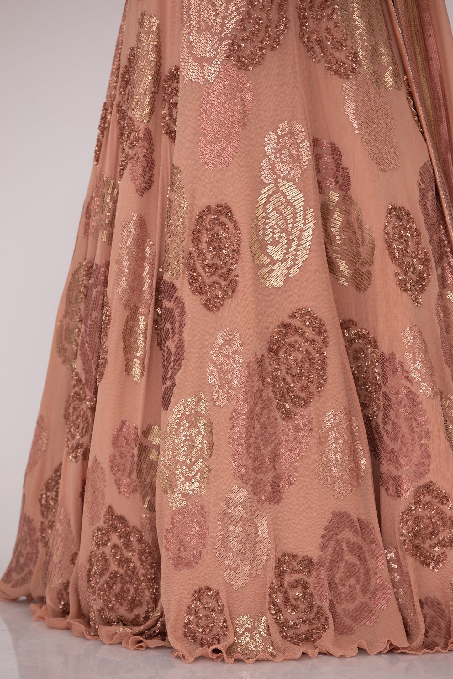 Lehenga Set in Signature Rose design in gold & metallic sequin embroidery