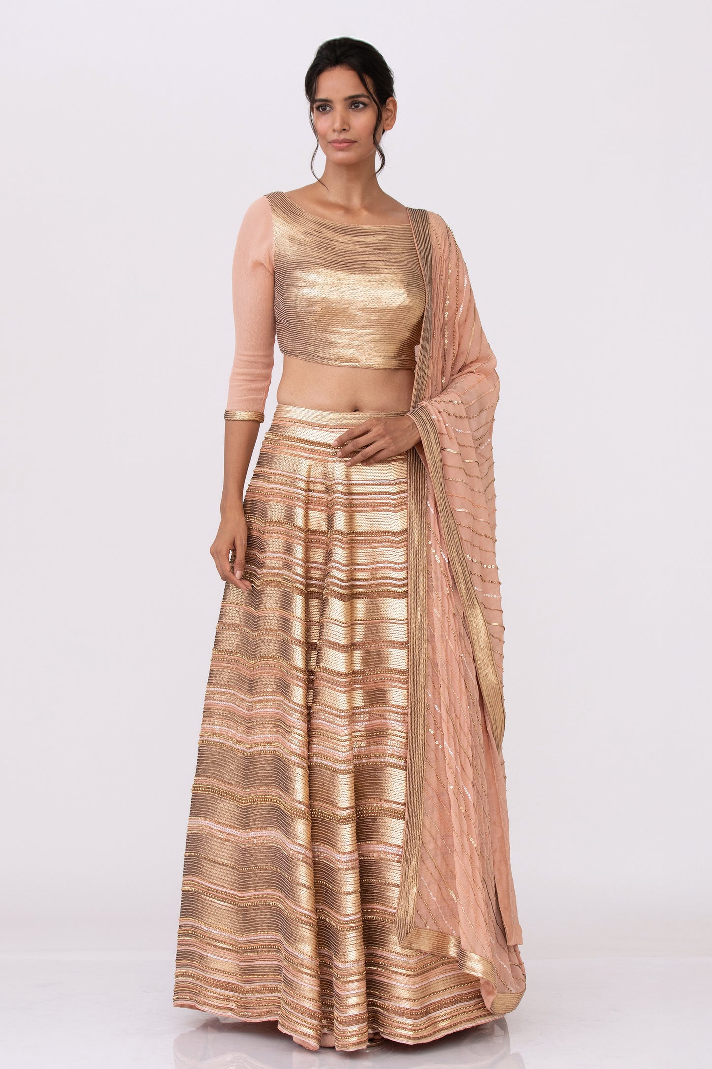 Lehenga Set in Gold Sequin Embroidery