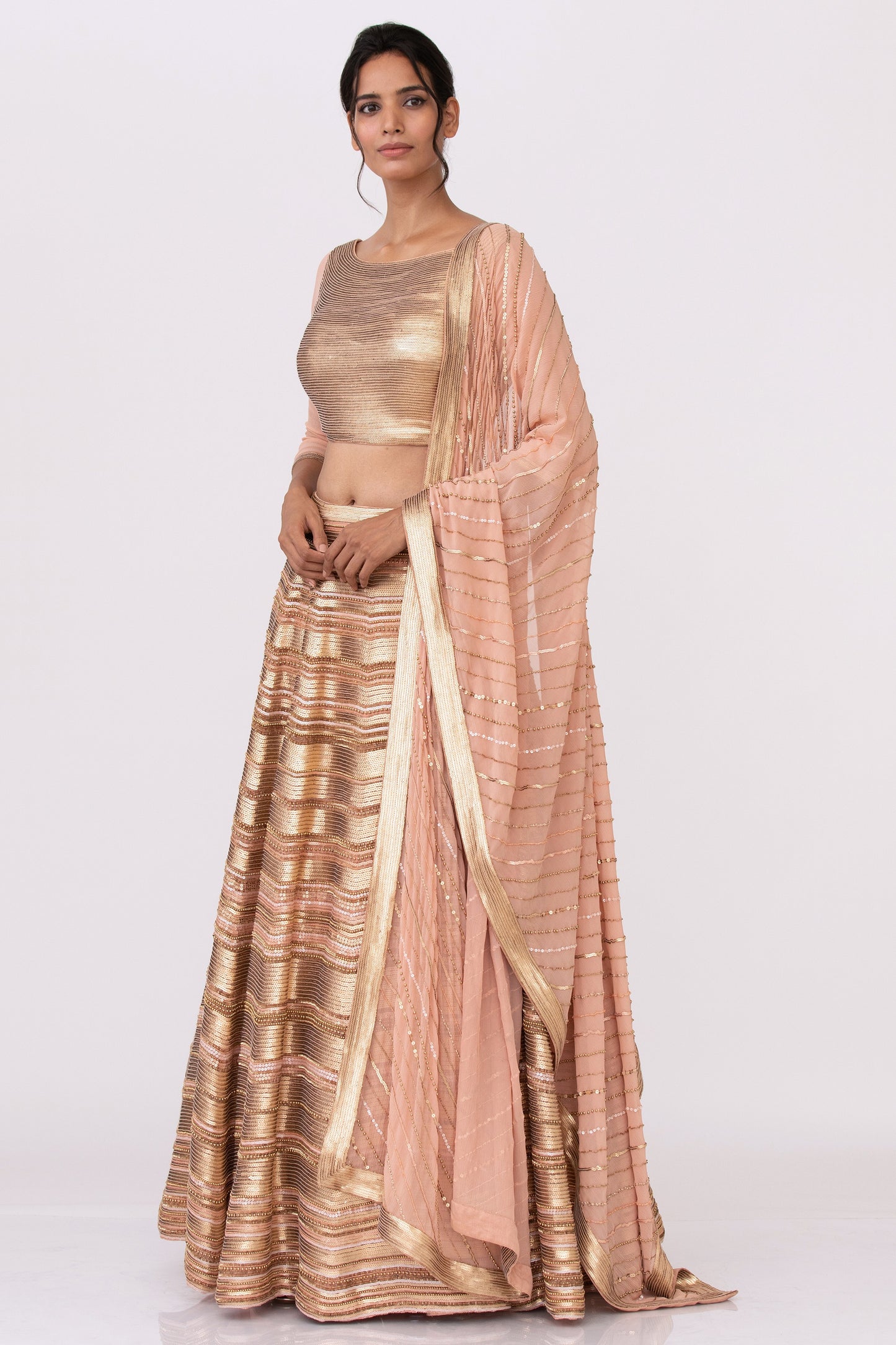 Lehenga Set in Gold Sequin Embroidery