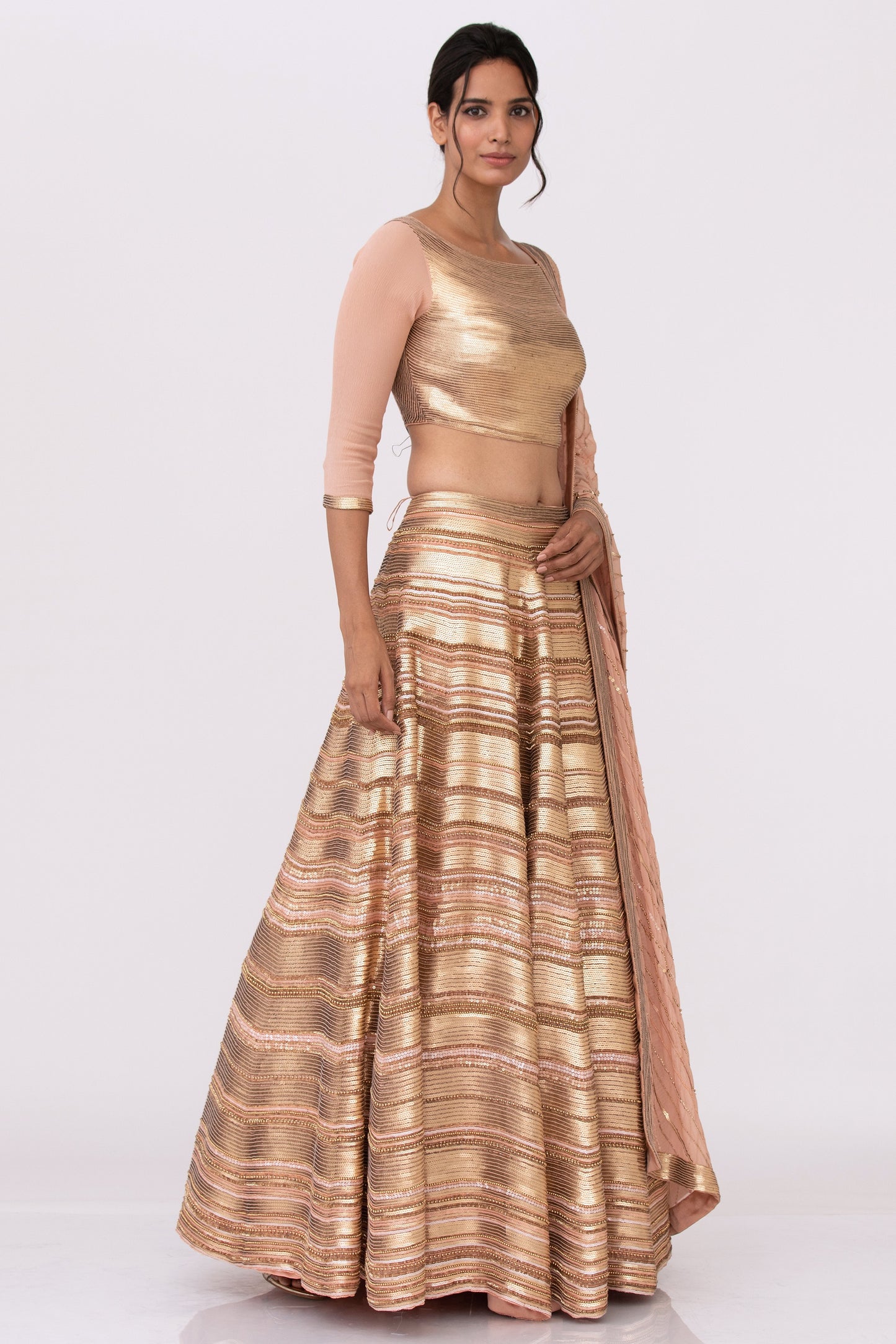 Lehenga Set in Gold Sequin Embroidery