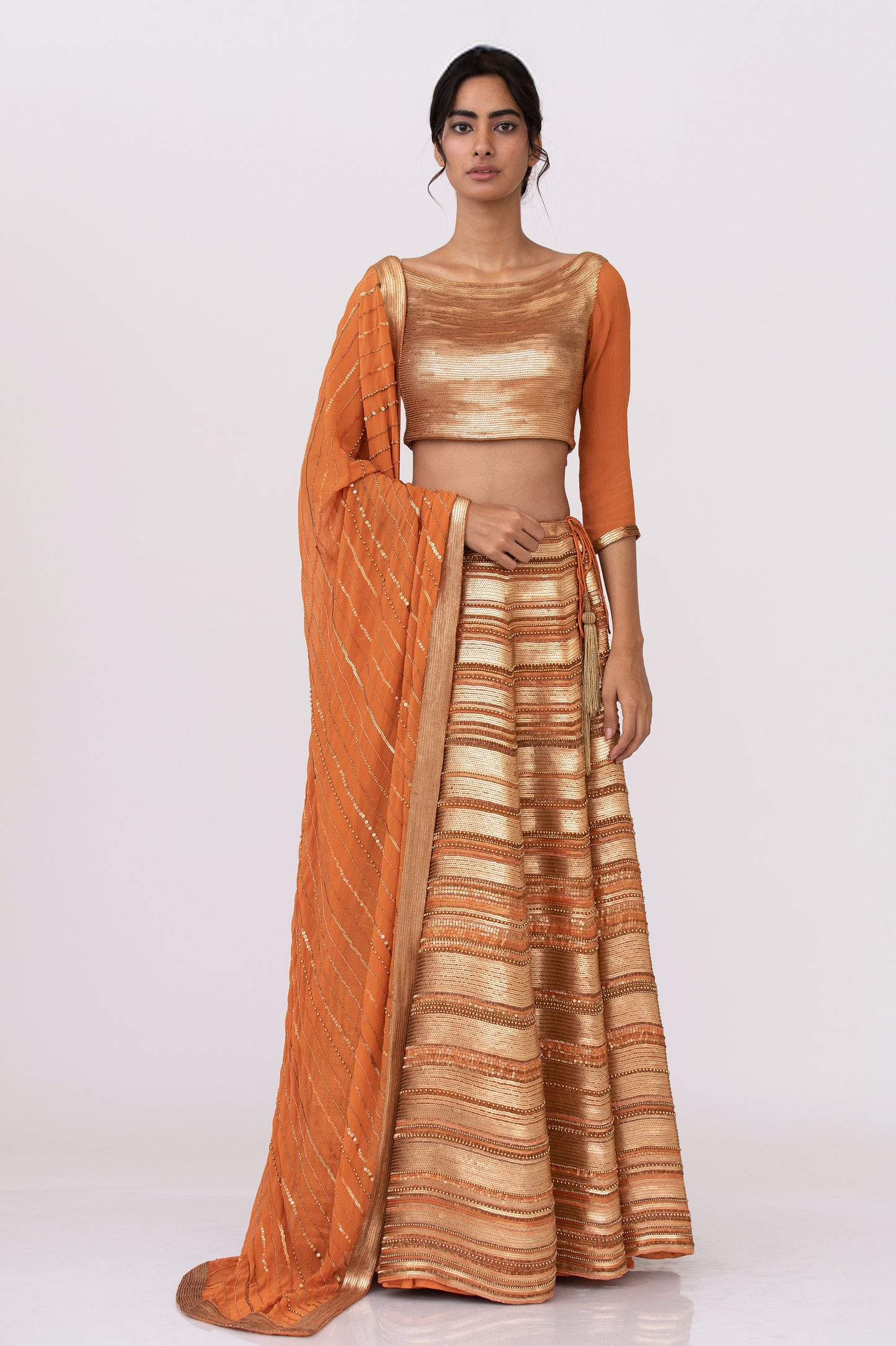 Lehenga Set in Gold Sequins Embroidery