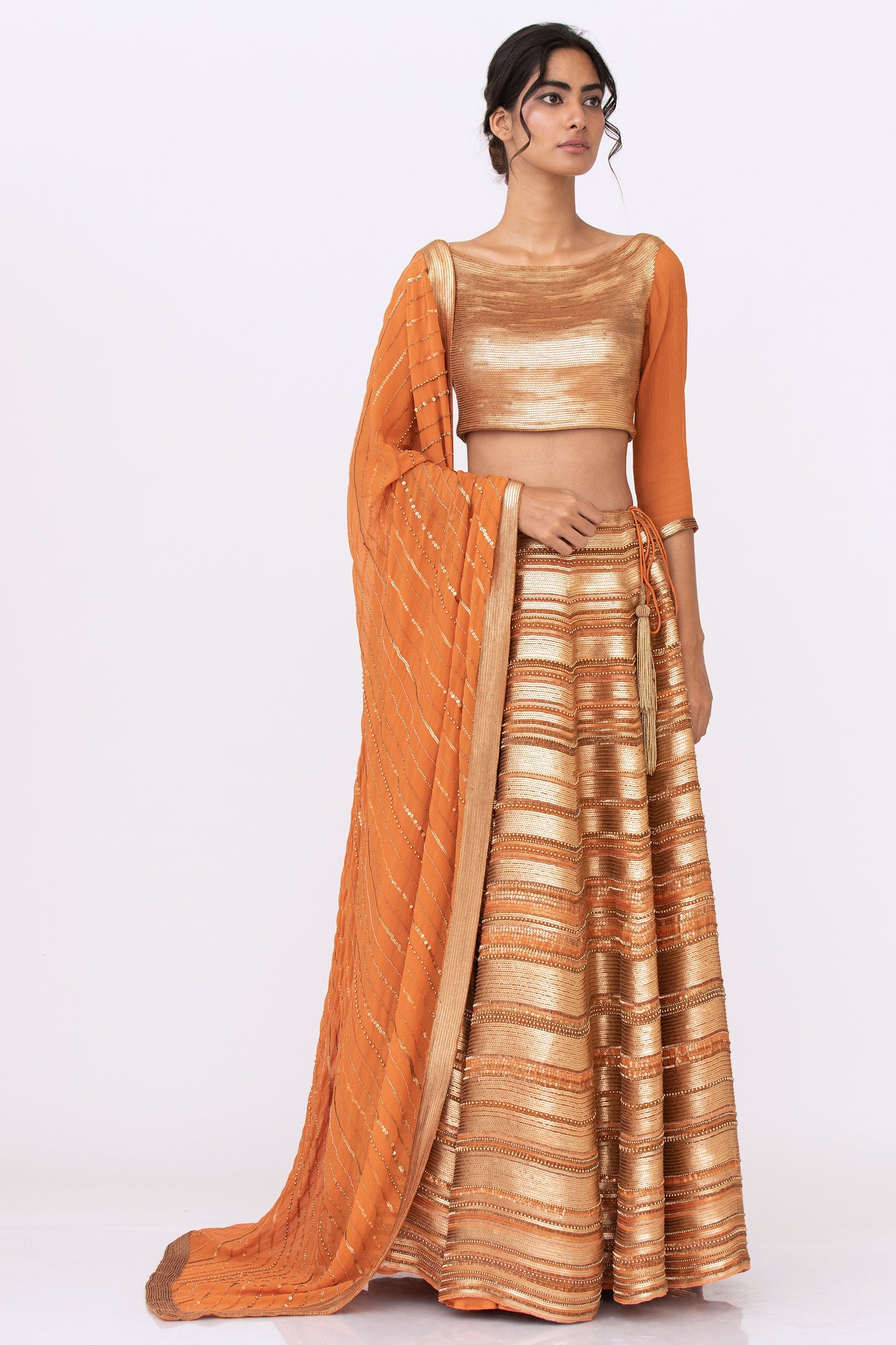 Lehenga Set in Gold Sequins Embroidery