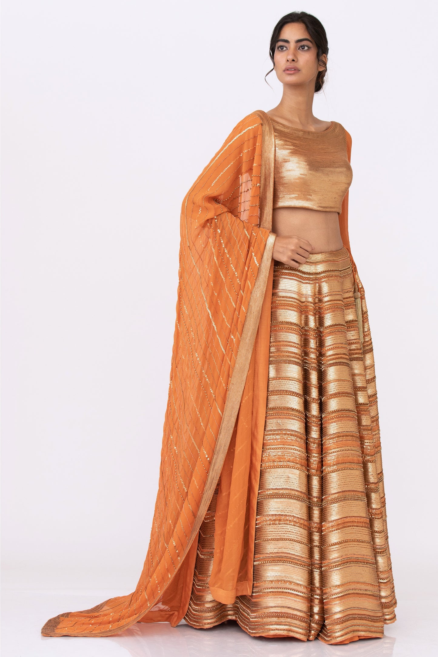 Lehenga Set in Gold Sequins Embroidery