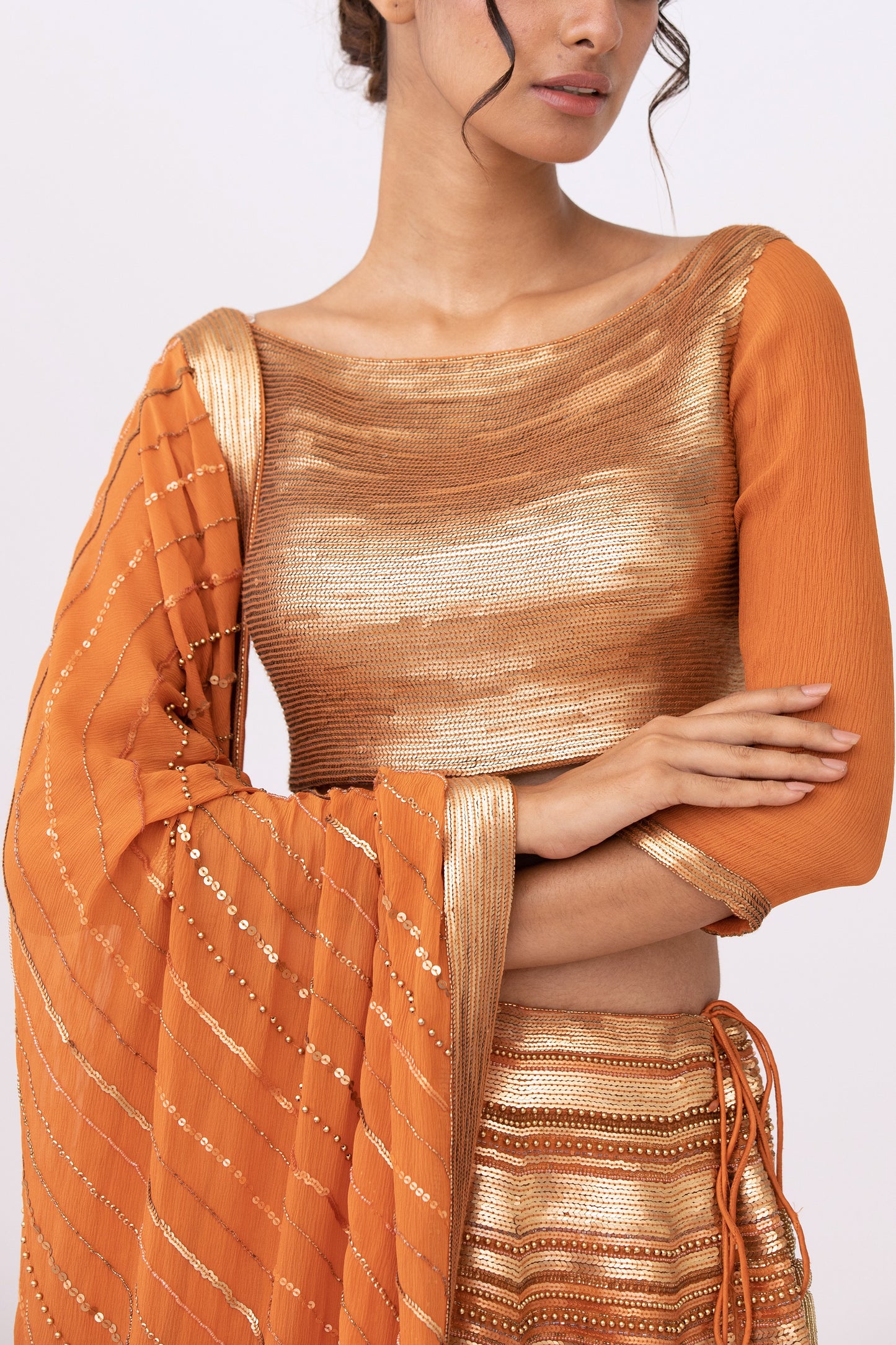 Lehenga Set in Gold Sequins Embroidery