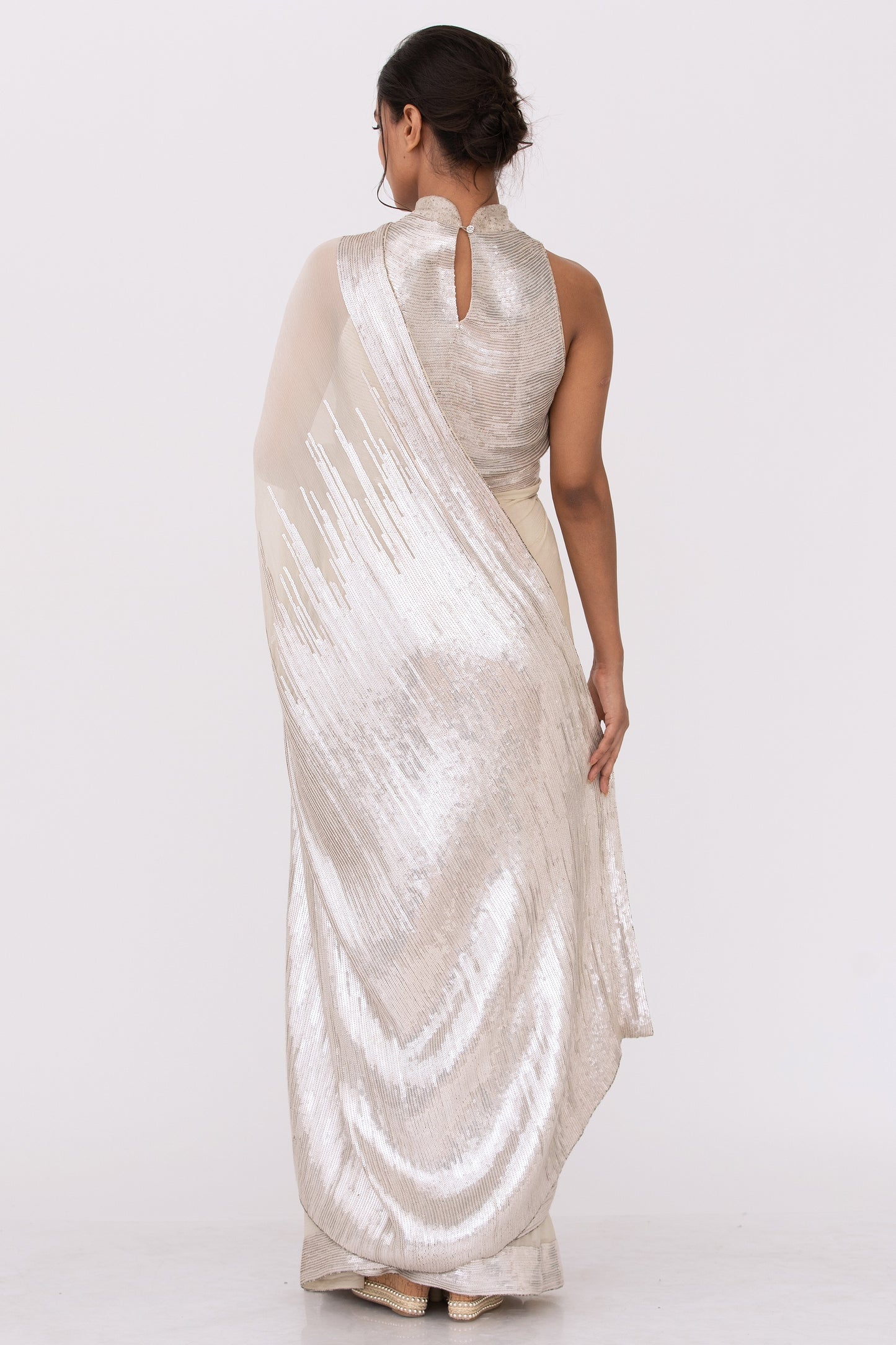 Sari Set in Silver Sequin Embroidery