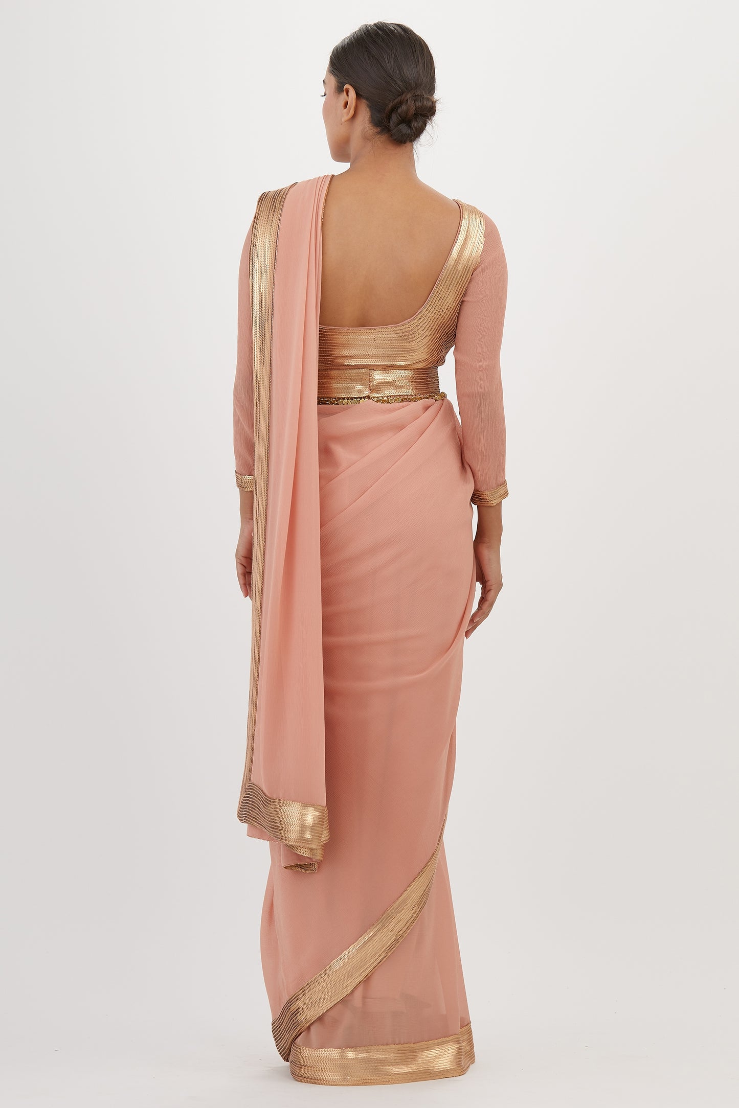 Sari Set in Gold Border in Sequin Embroidery