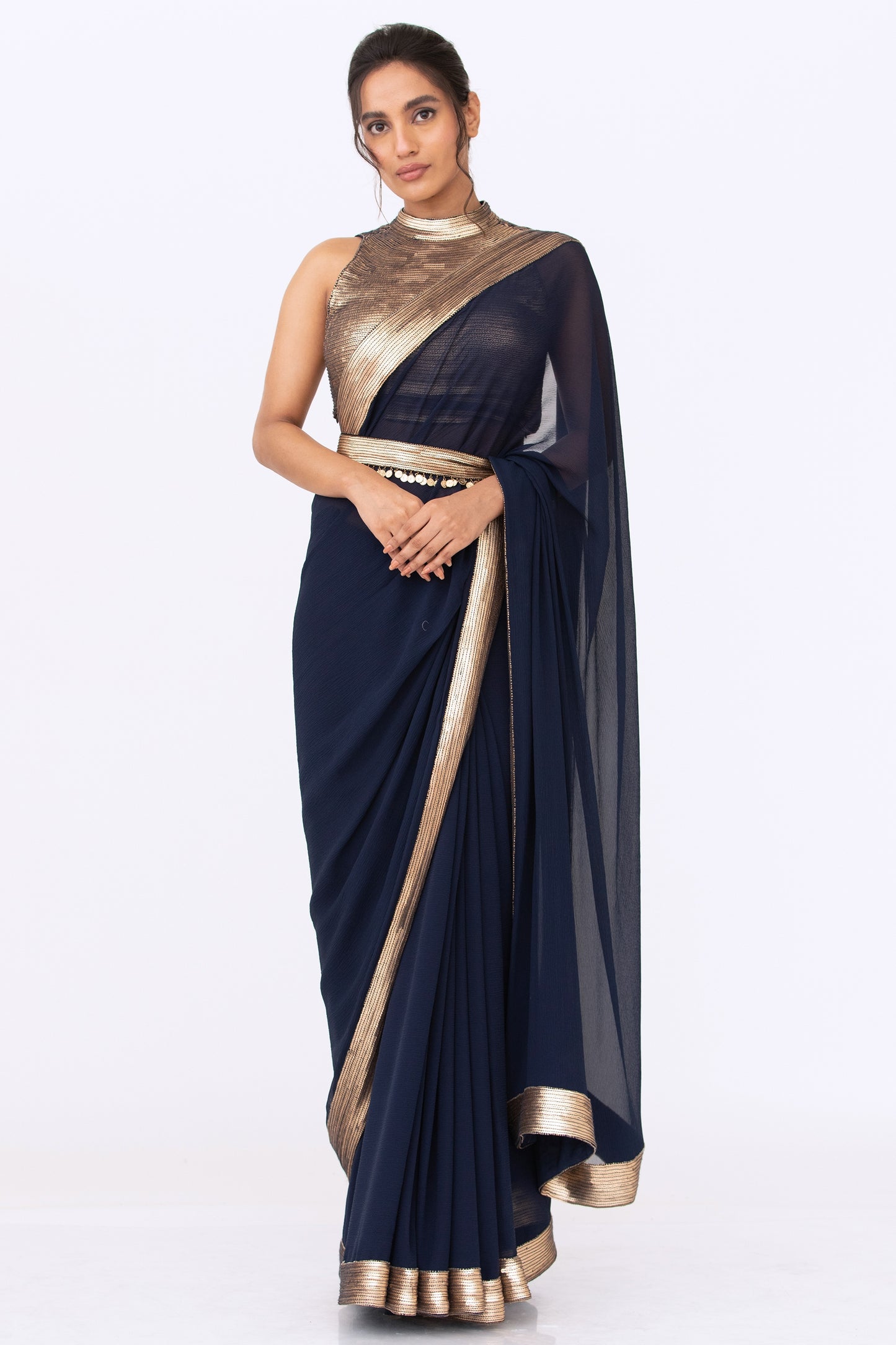 Sari Set in Gold Sequin Embroidery