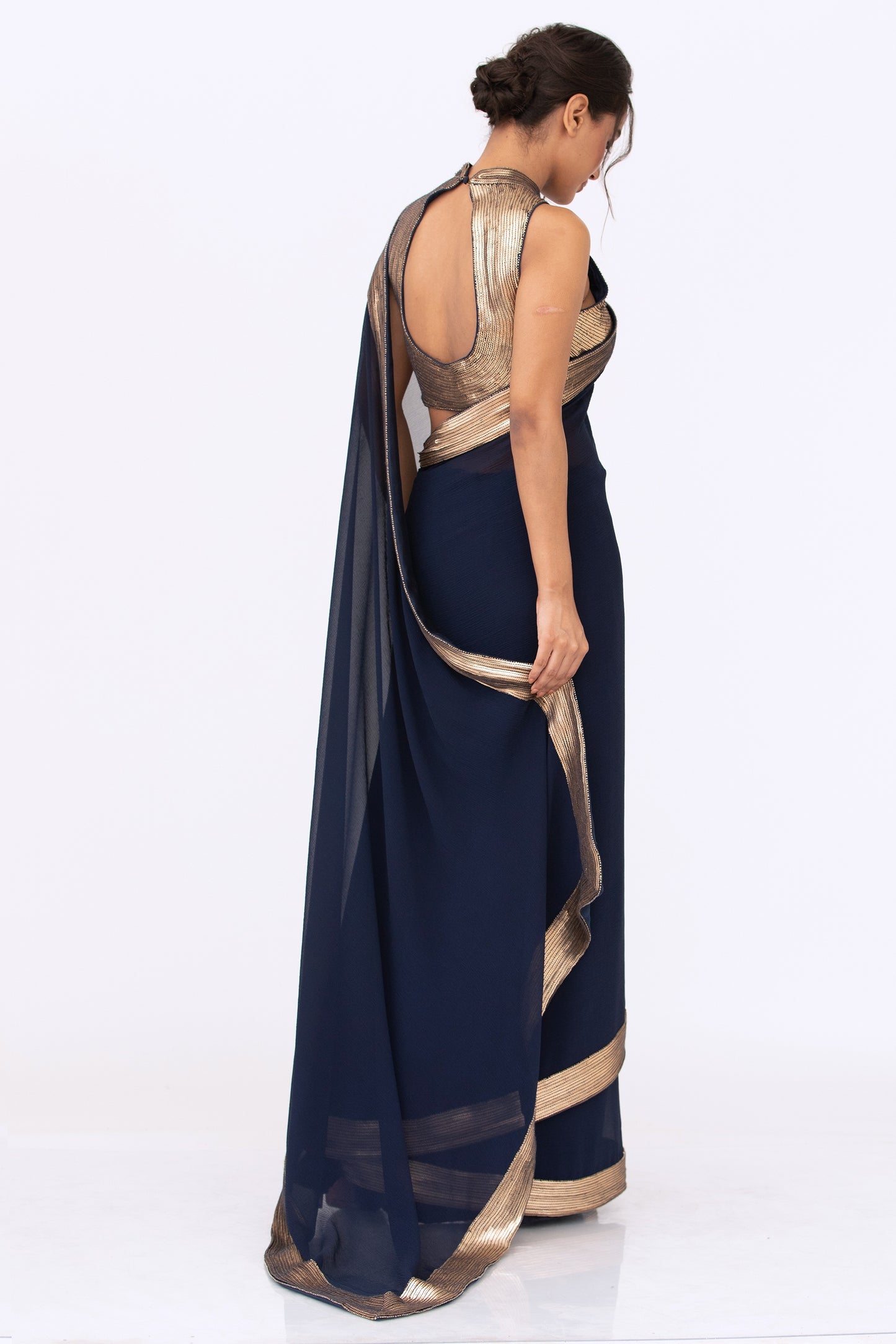 Sari Set in Gold Sequin Embroidery