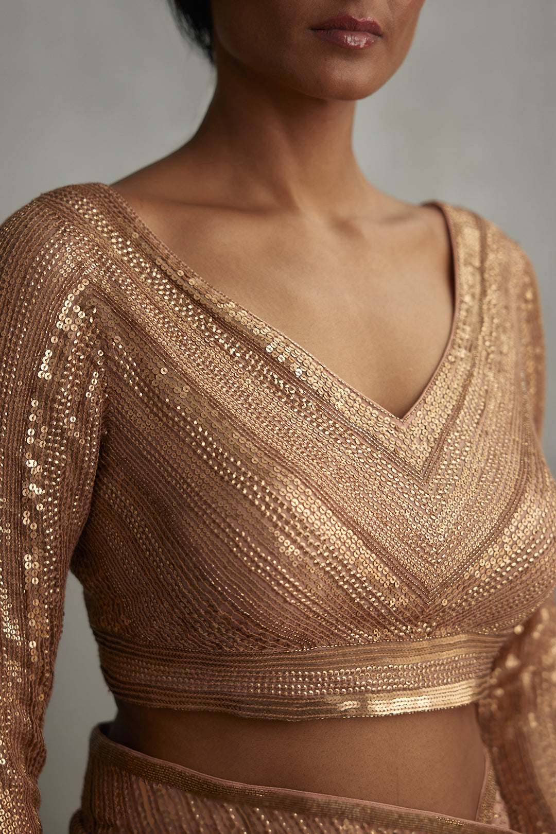 Sari Set in Diagonal Dots Sequin Embroidery