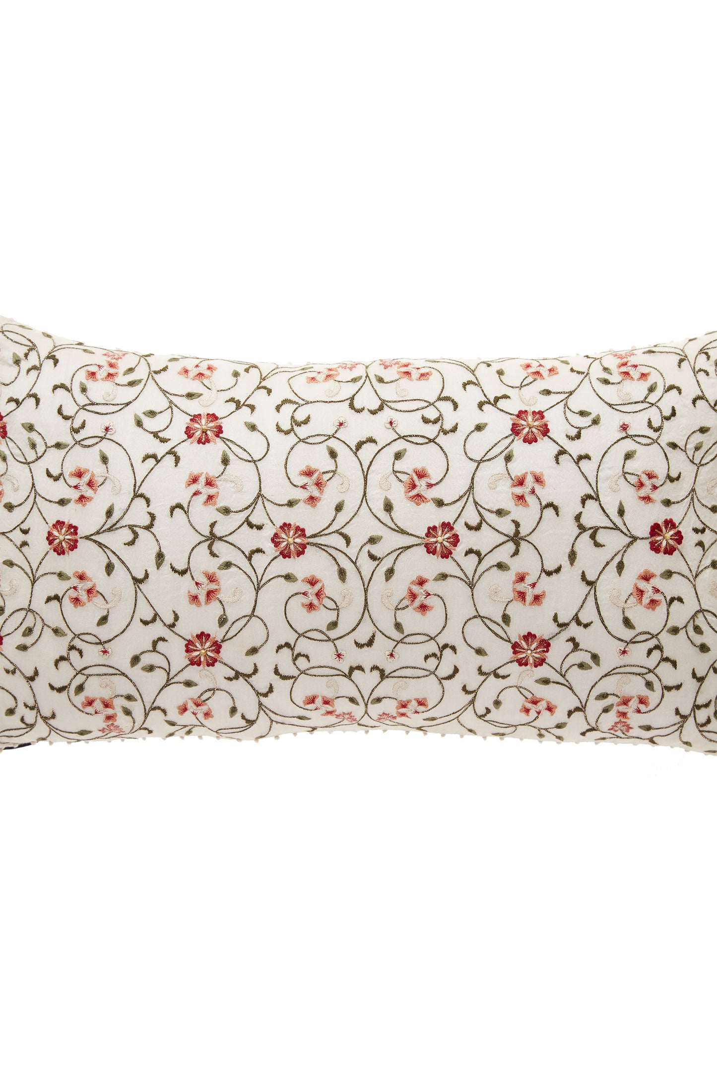 Nakul Sen White Chanderi Embroidered Cushion Cover With Filler Single Pc