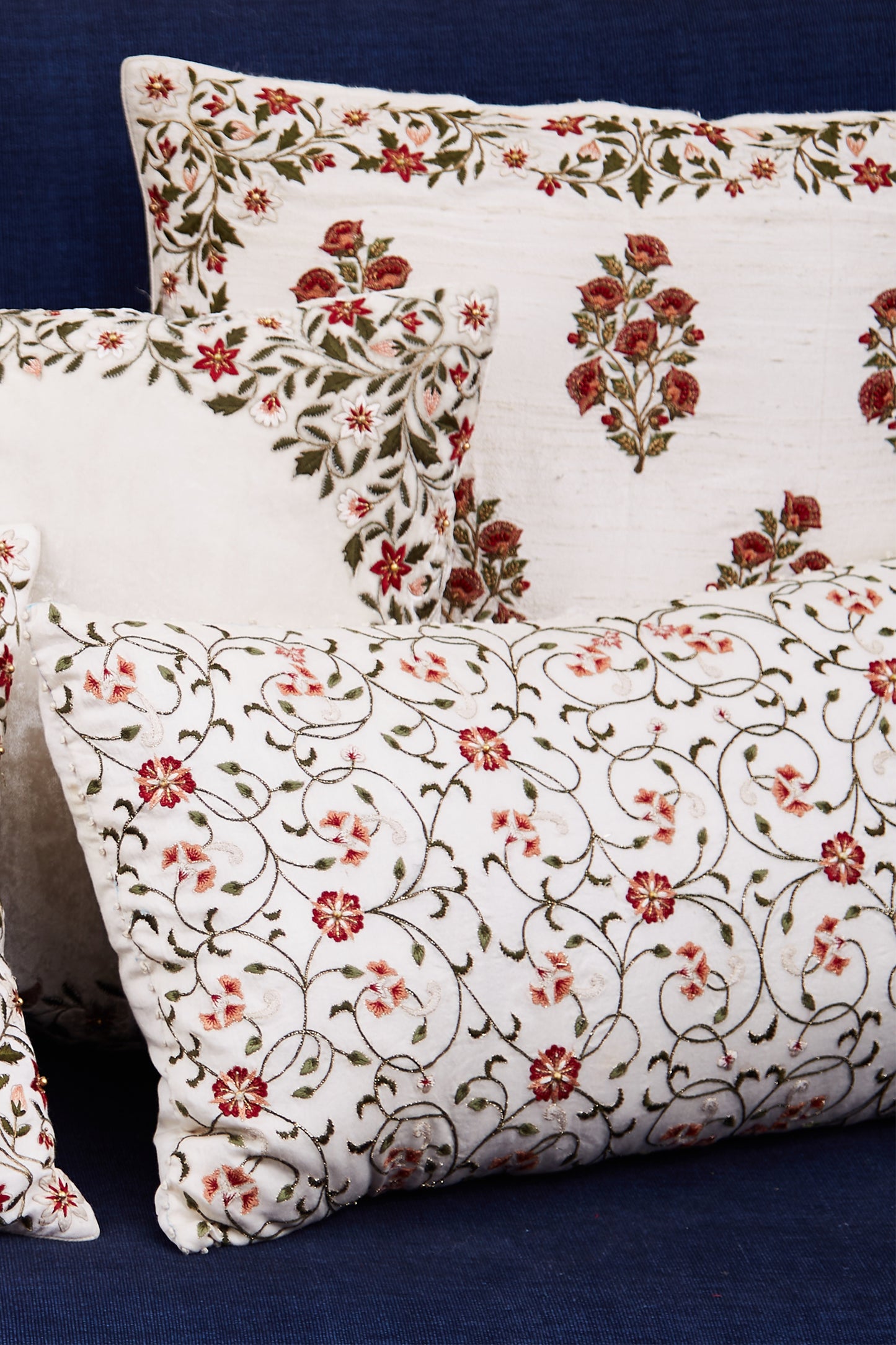 Nakul Sen White Chanderi Embroidered Cushion Cover With Filler Single Pc