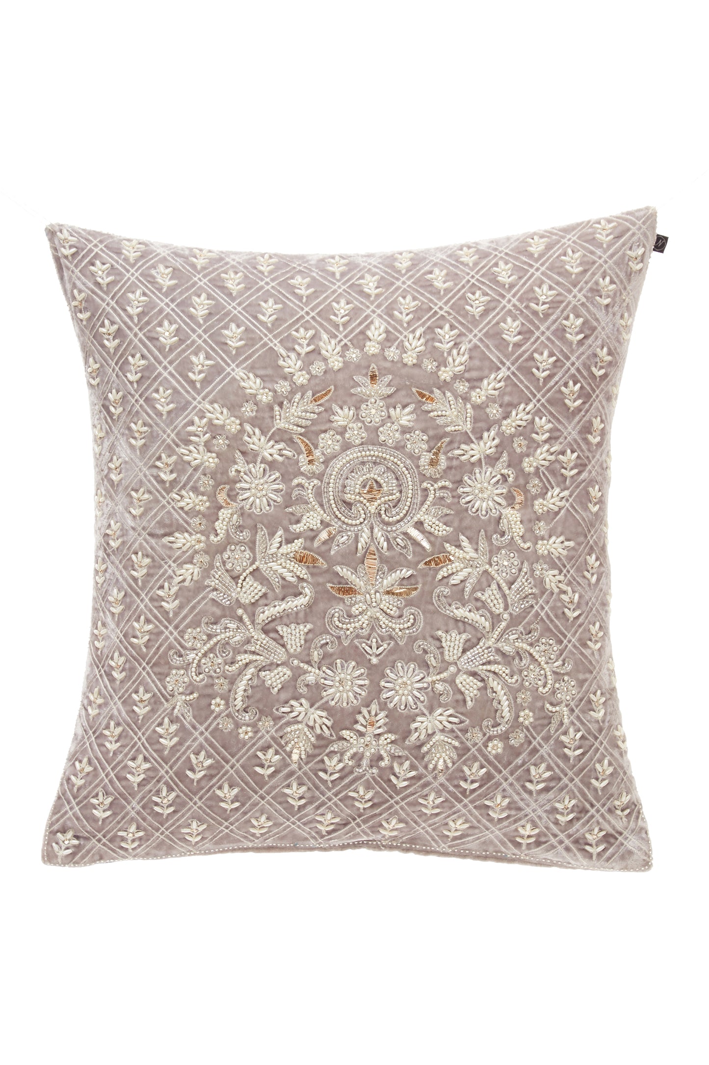 Nakul Sen Grey Cotton Embroidered Velvet Cushion Cover With Filler Single
