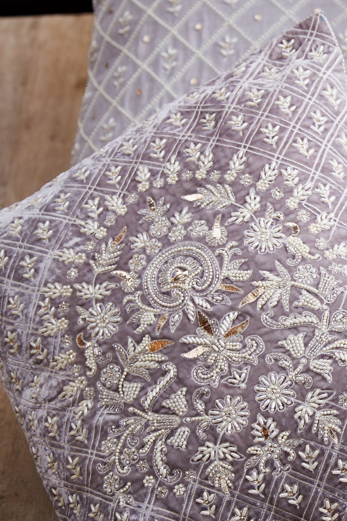 Nakul Sen Grey Cotton Embroidered Velvet Cushion Cover With Filler Single