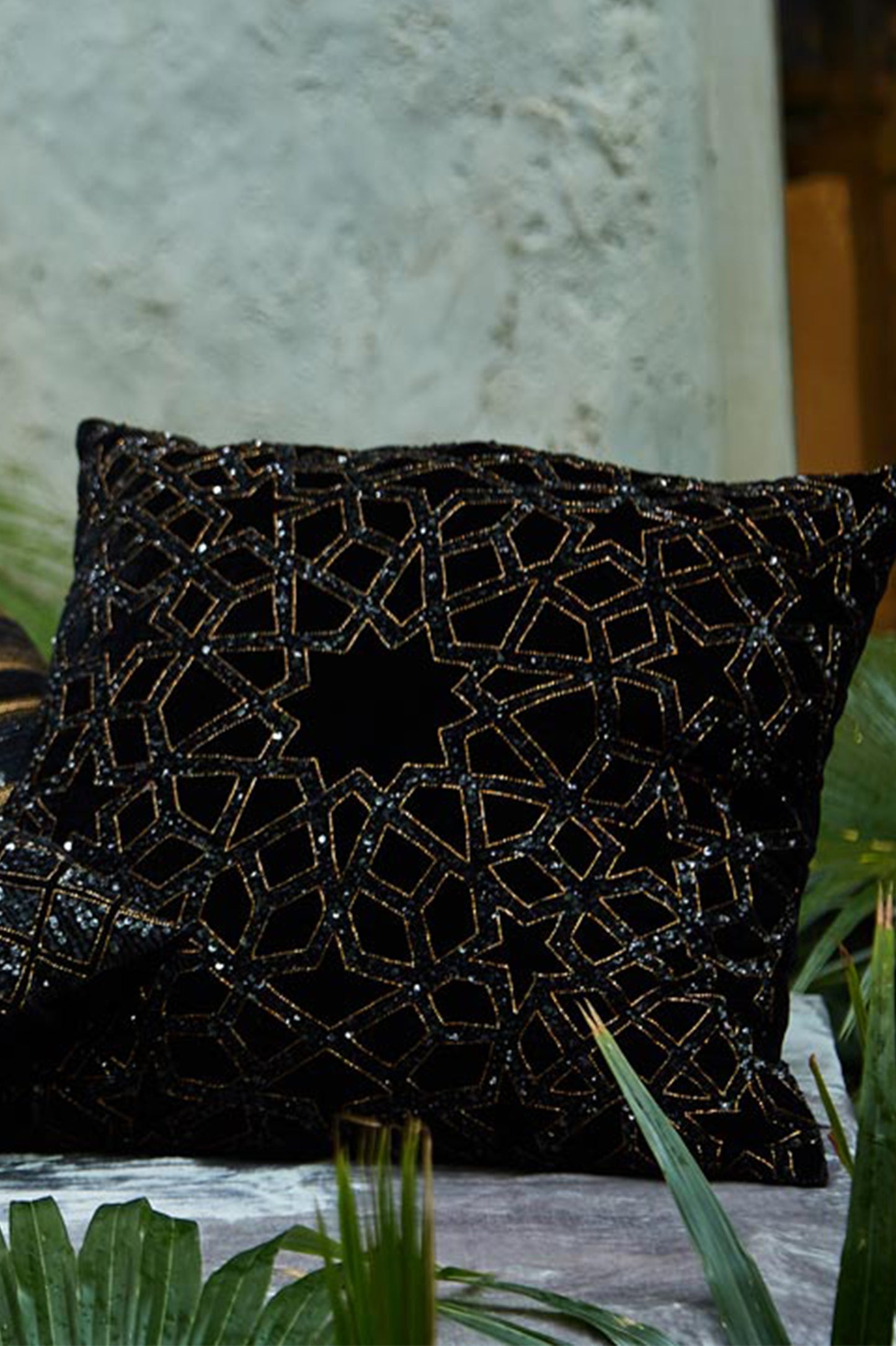 Nakul Sen Black Velvet Embroidered Cushion Cover With Filler Single Pc