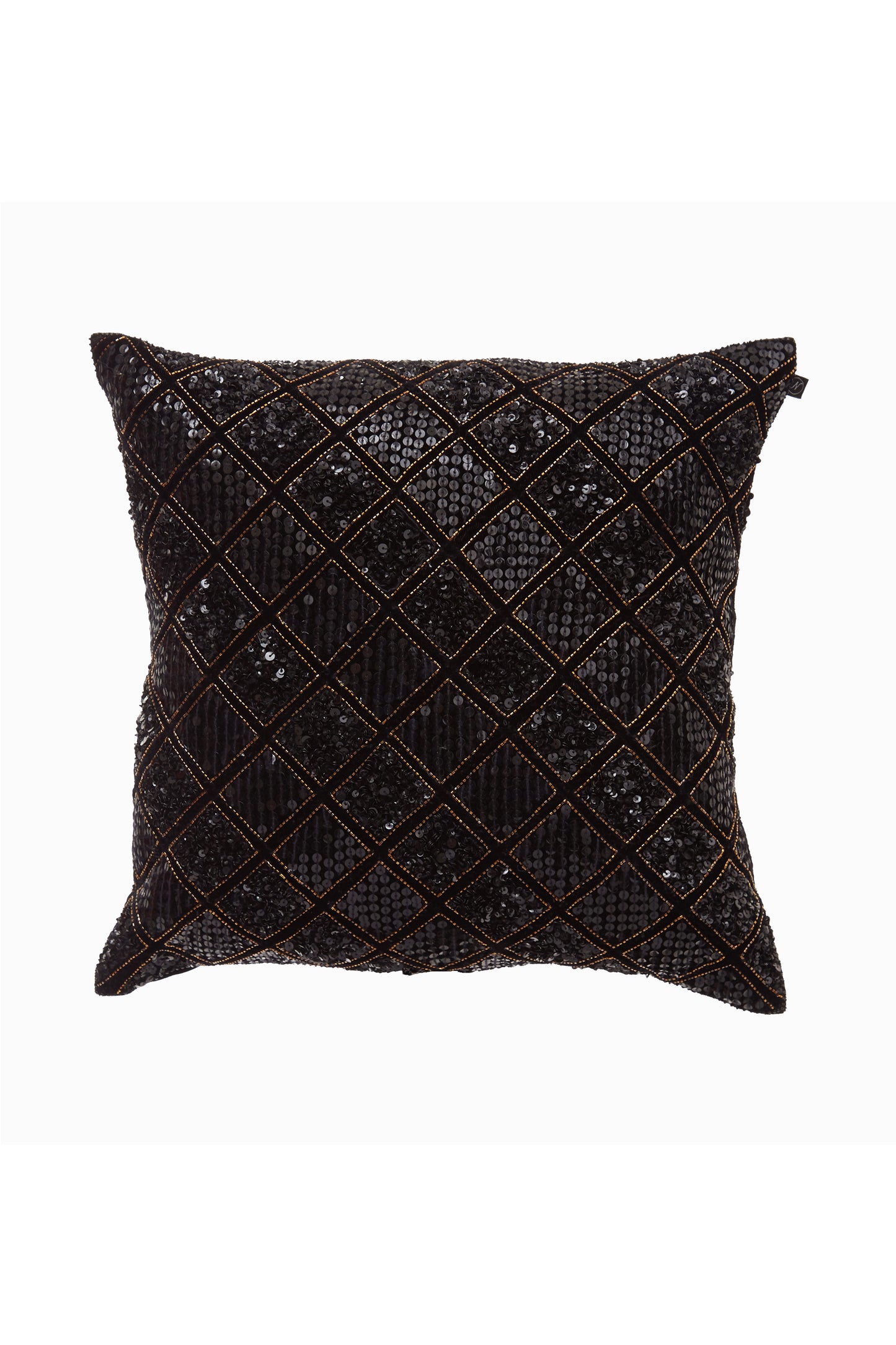 Nakul Sen Black Velvet Embroidered Cushion Cover With Filler Single Pc