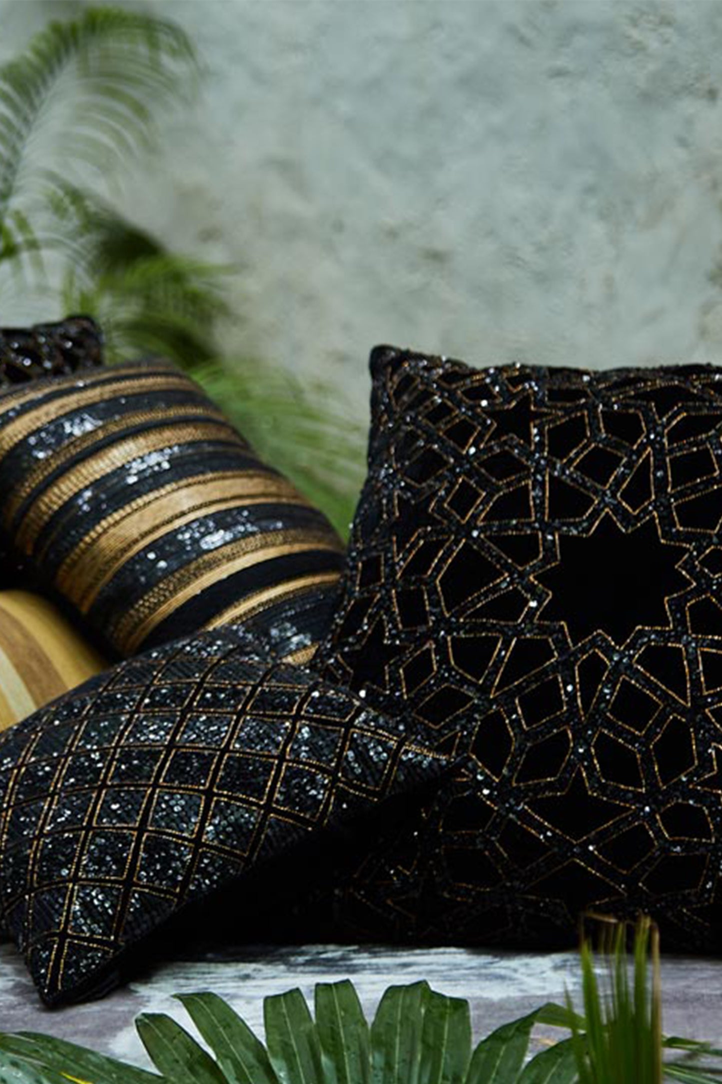 Nakul Sen Black Velvet Embroidered Cushion Cover With Filler Single Pc