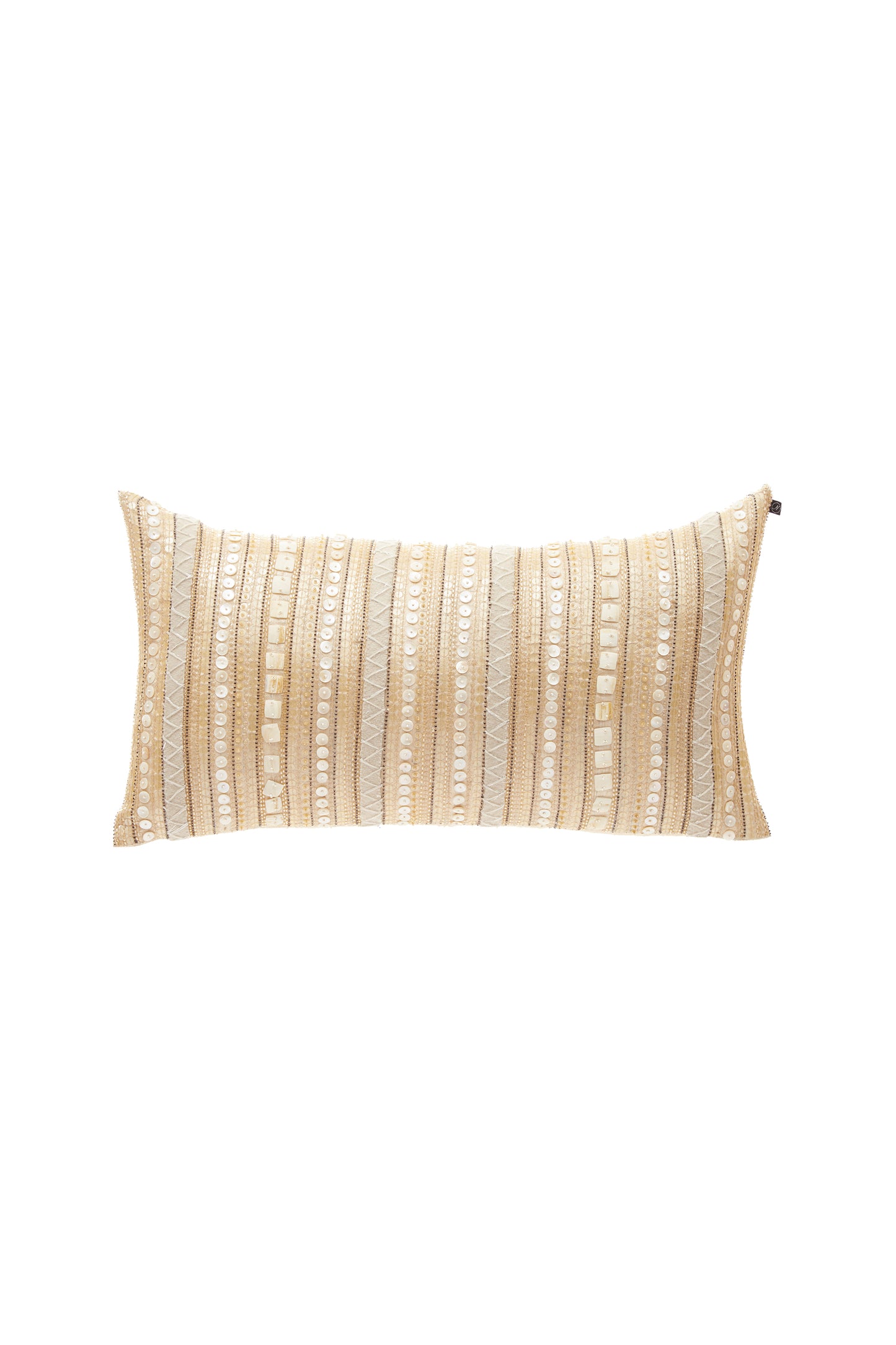 Nakul Sen Beige Raw Silk Embroidered Embellished Cushion Cover With Filler Single Pc