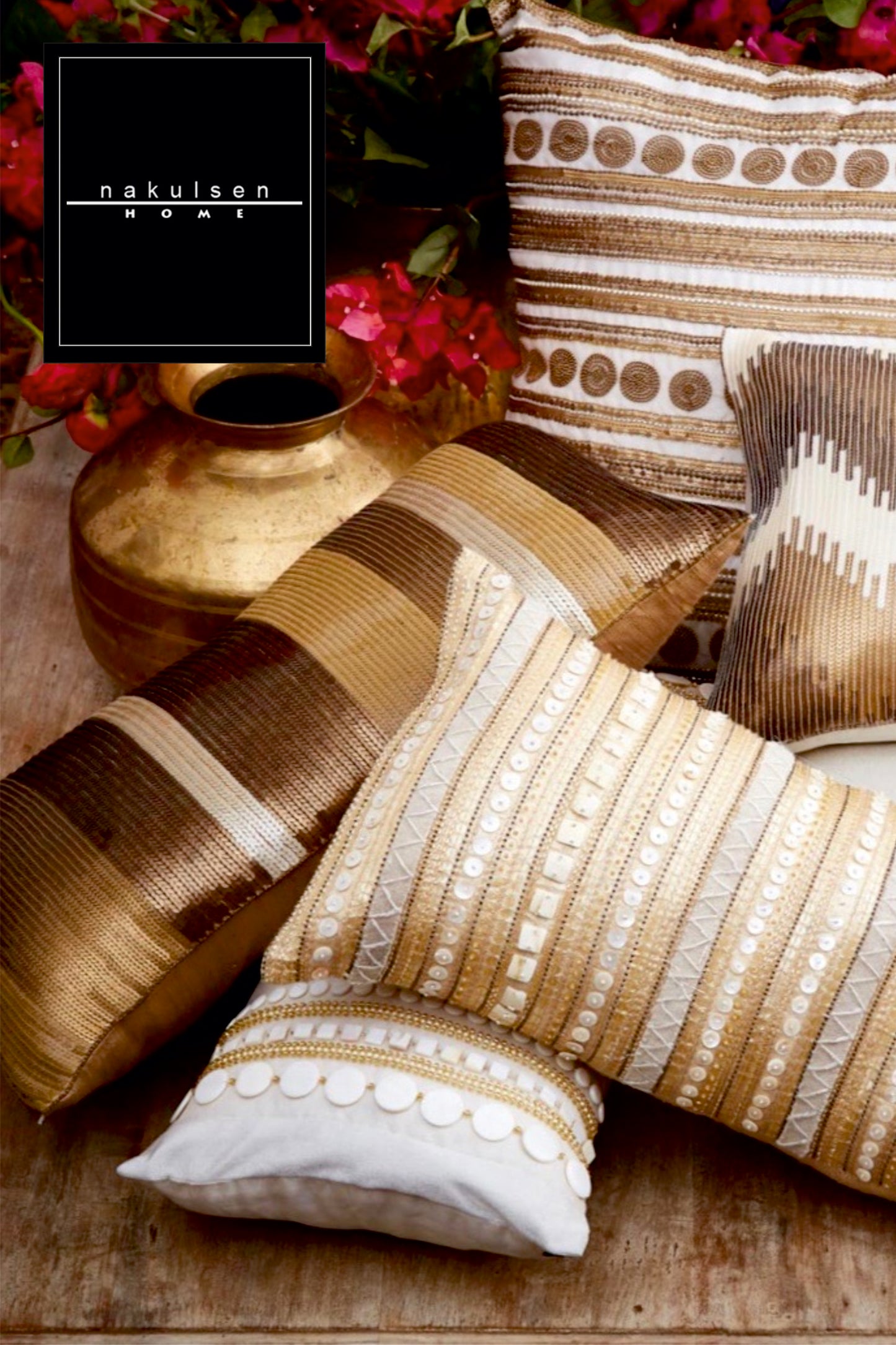 Nakul Sen White Velvet Embroidered Cushion Cover With Filler Single Pc