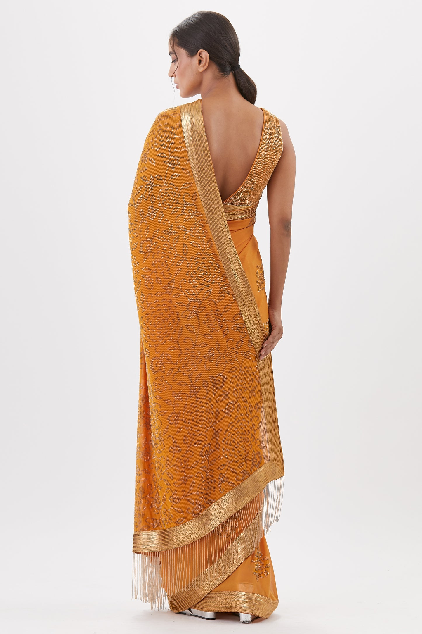 Sari Set in Gold Cutdana Embroidery