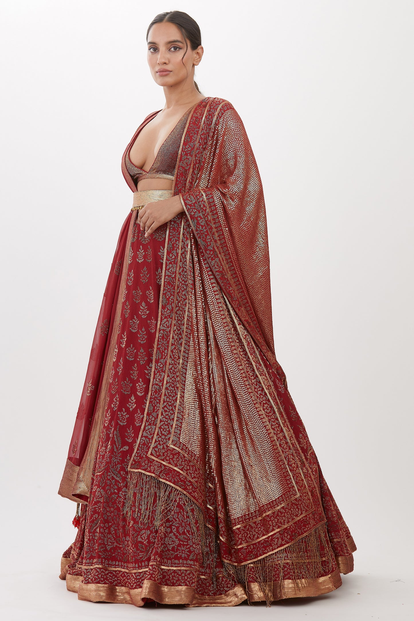 Lehenga Set in Gold Cutdana Embroidery