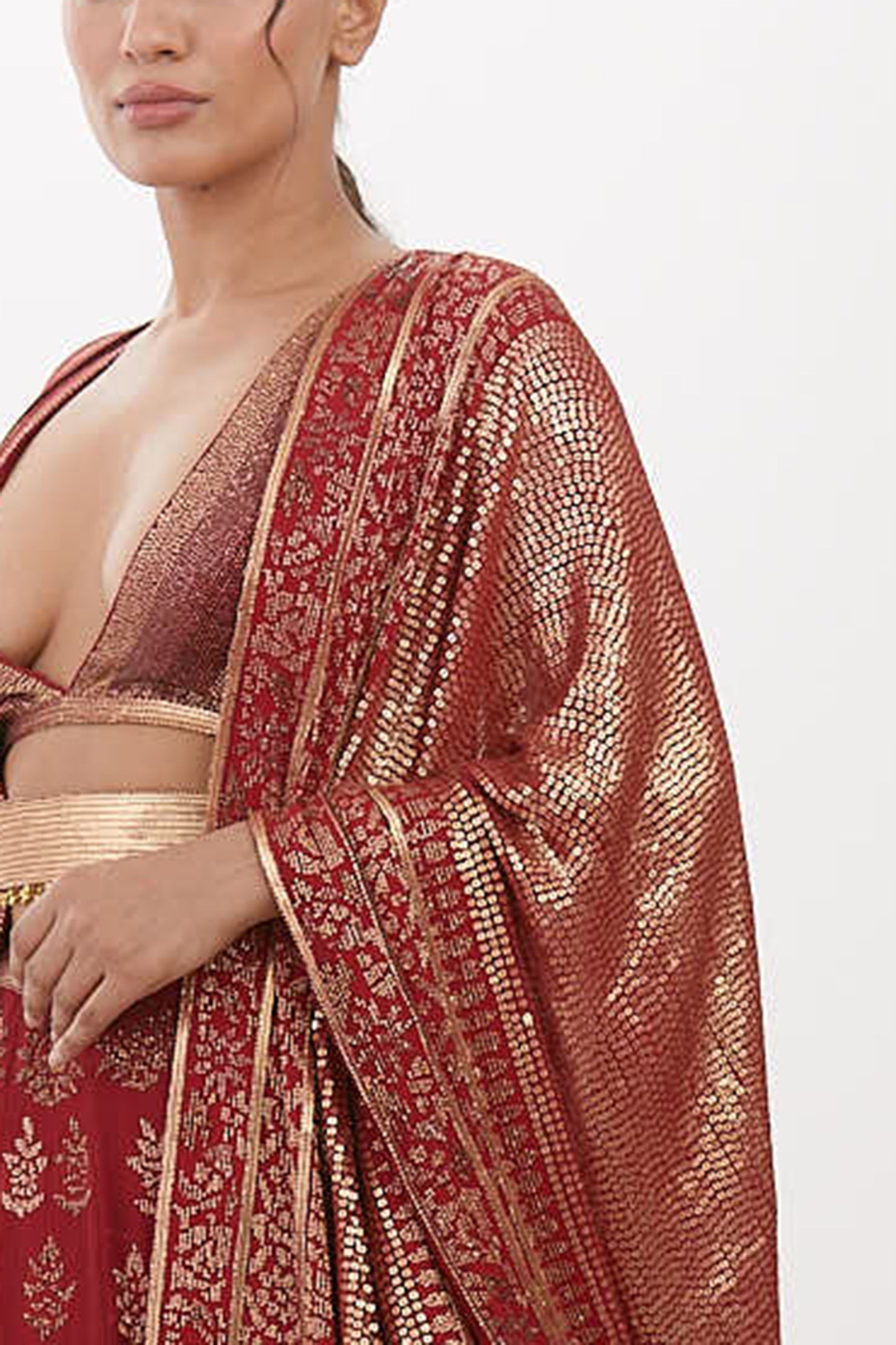 Lehenga Set in Gold Cutdana Embroidery