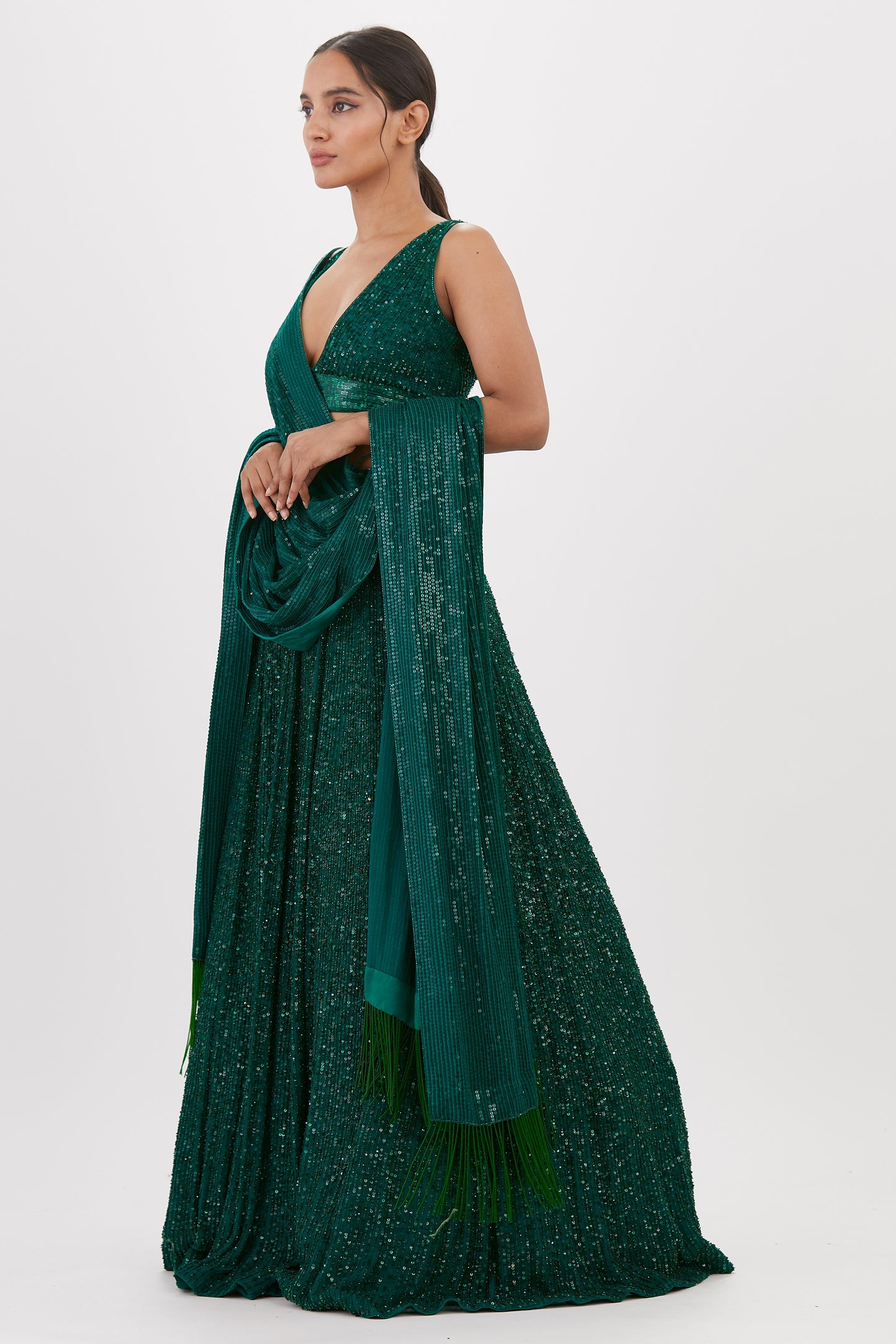 Lehenga Set in all over Line Sequin Embroidery
