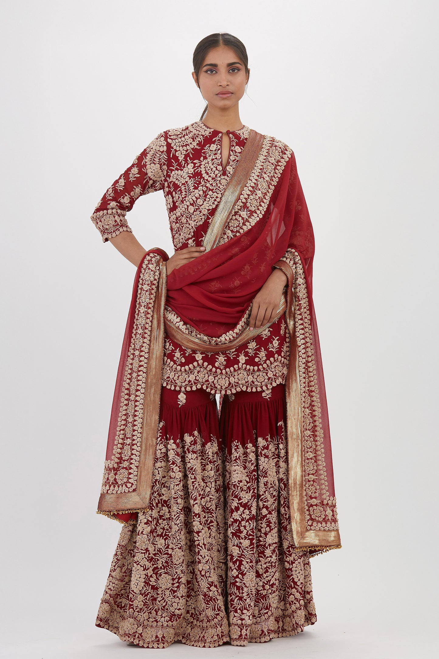 Gharara Set in Old world IvoryThread and Sequin Embroidery