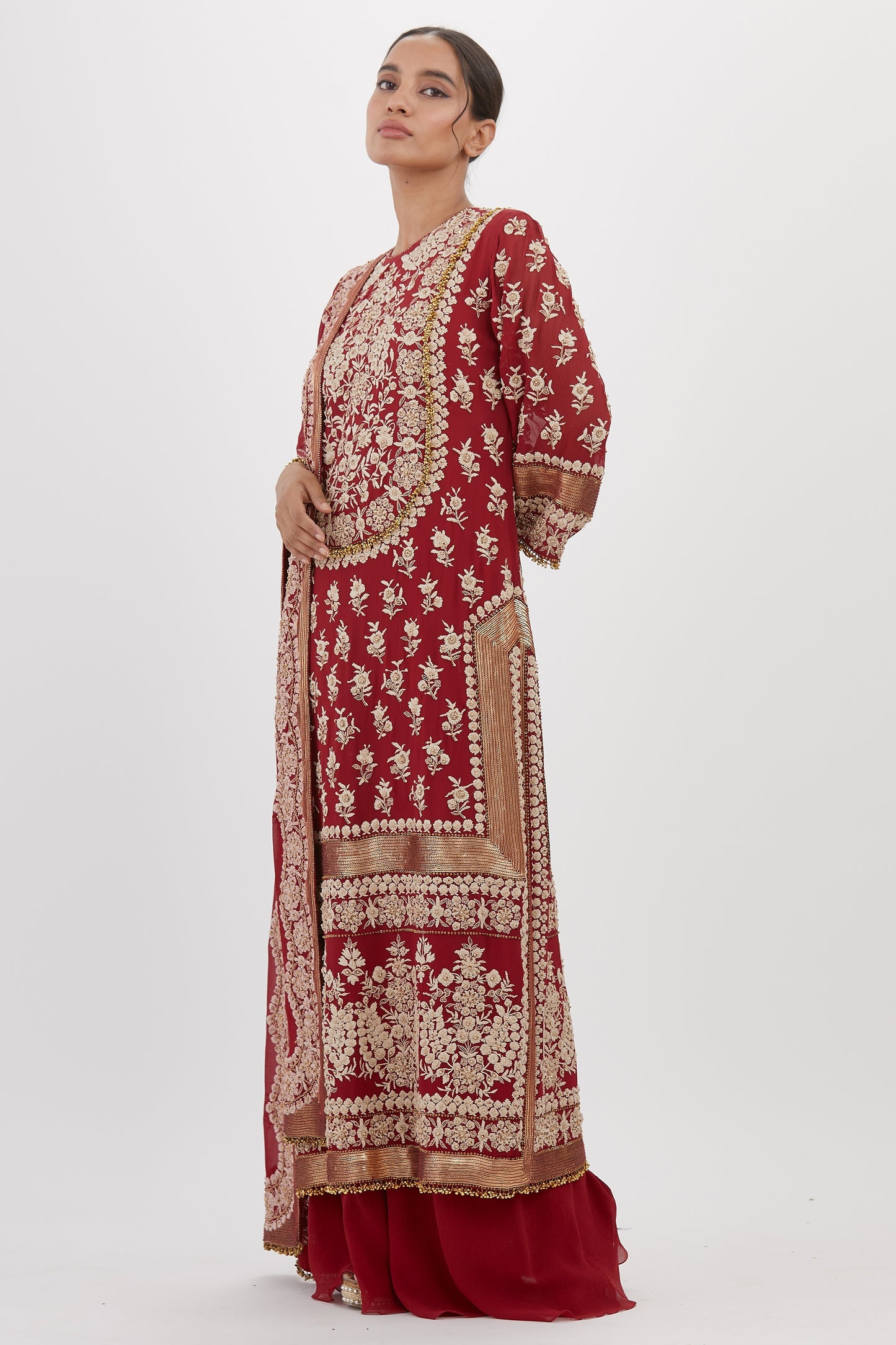 Kurta Set in Old World Ivory Thread Embroidery