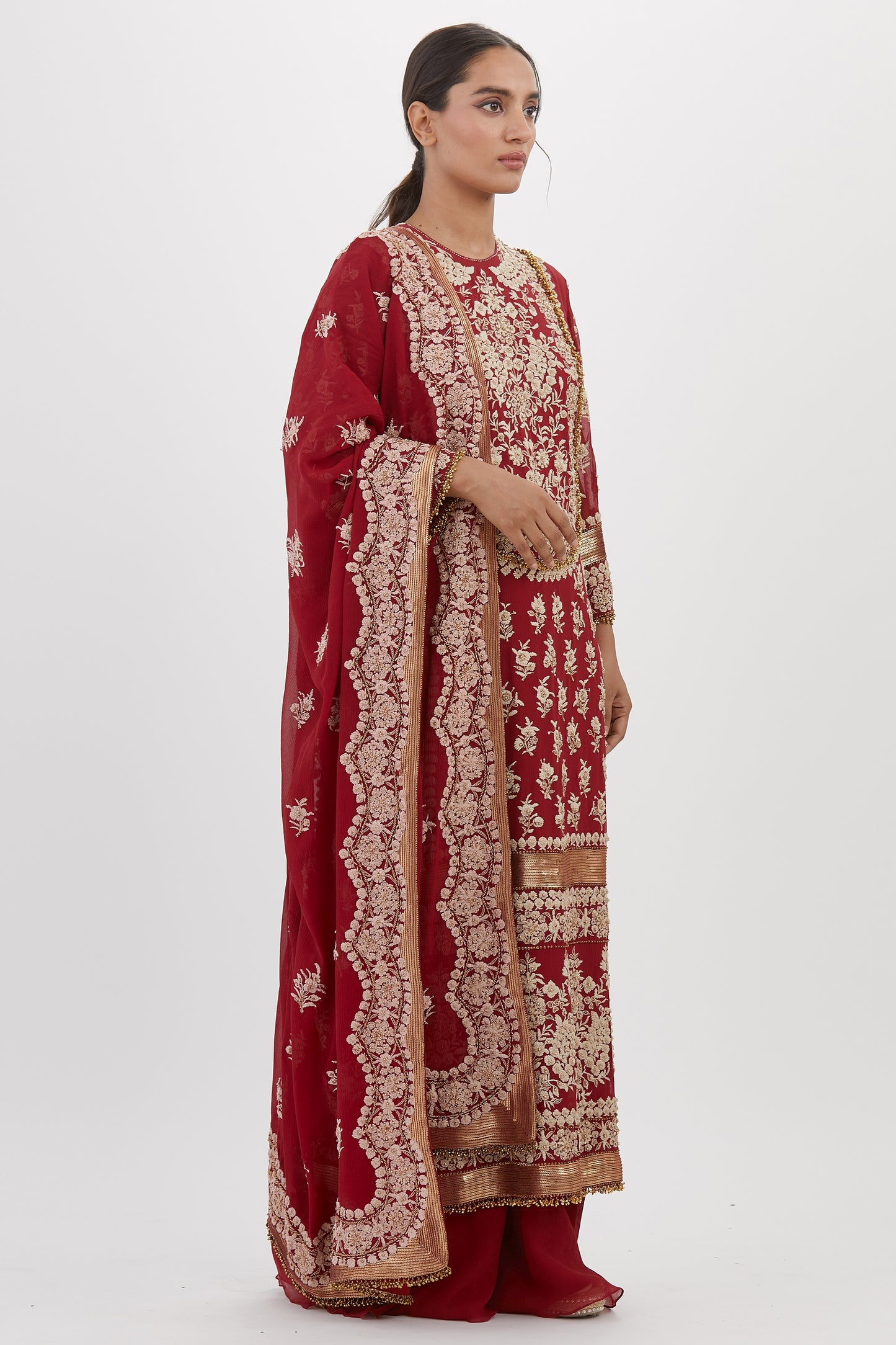 Kurta Set in Old World Ivory Thread Embroidery