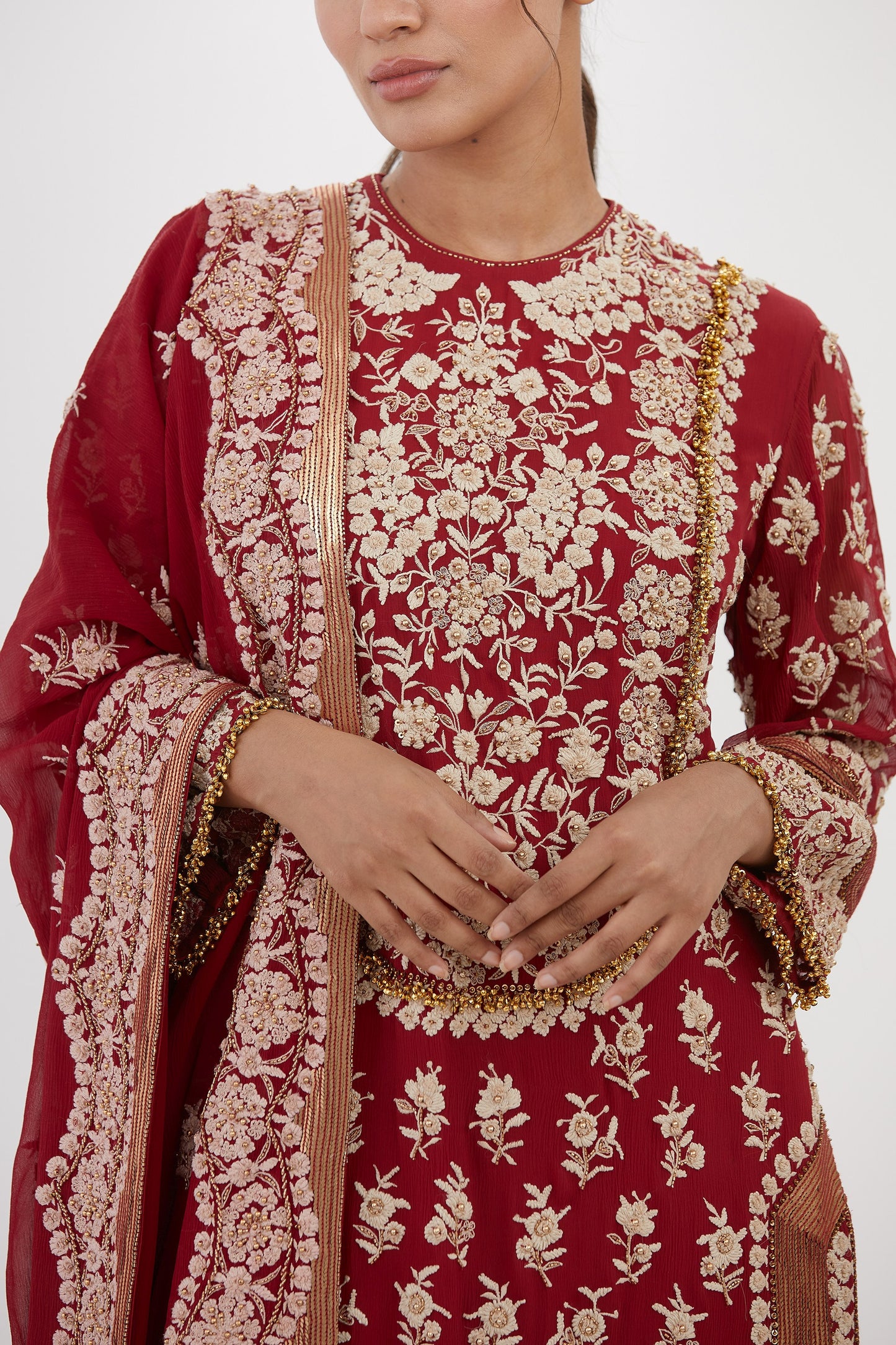 Kurta Set in Old World Ivory Thread Embroidery
