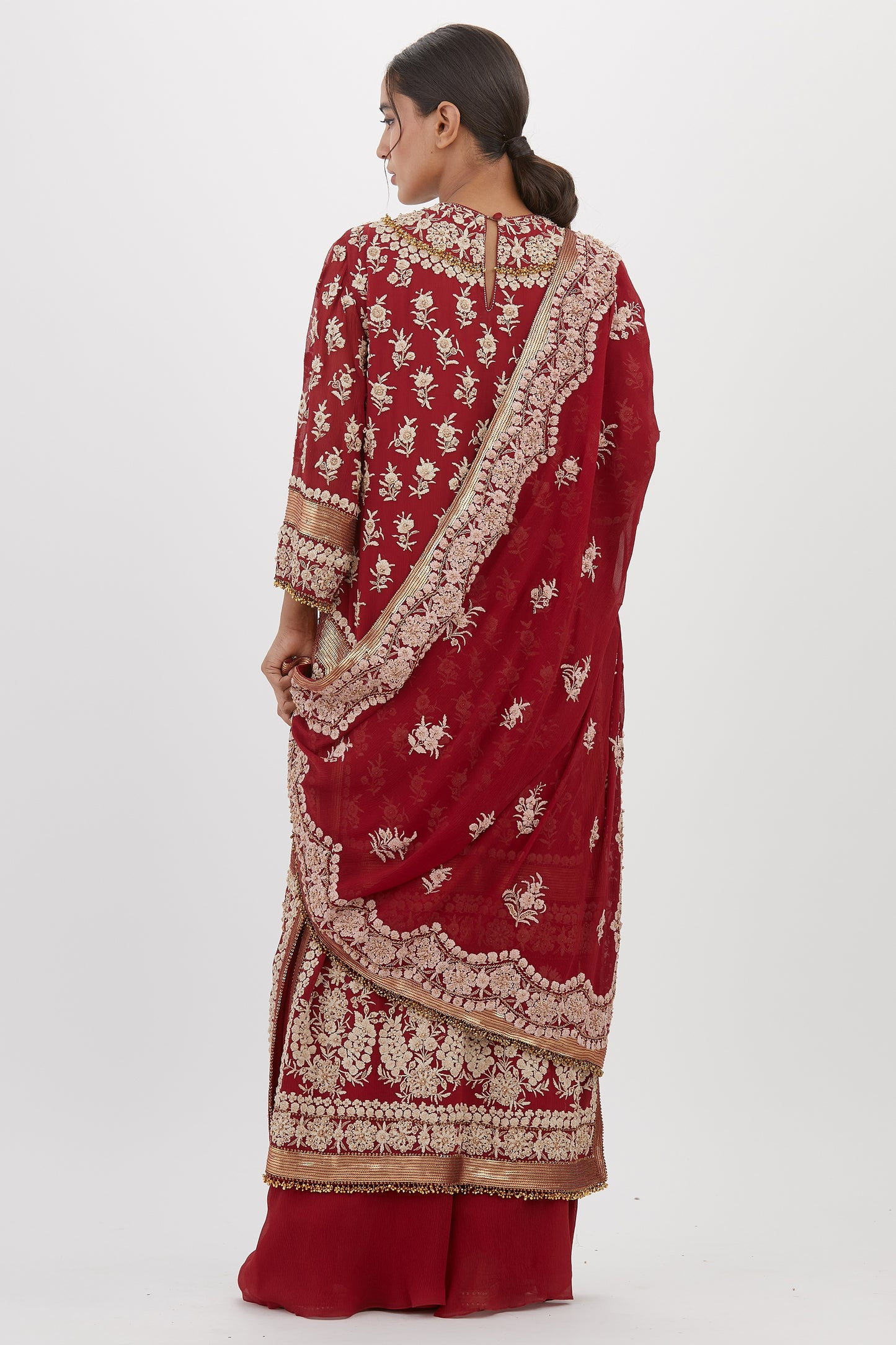 Kurta Set in Old World Ivory Thread Embroidery