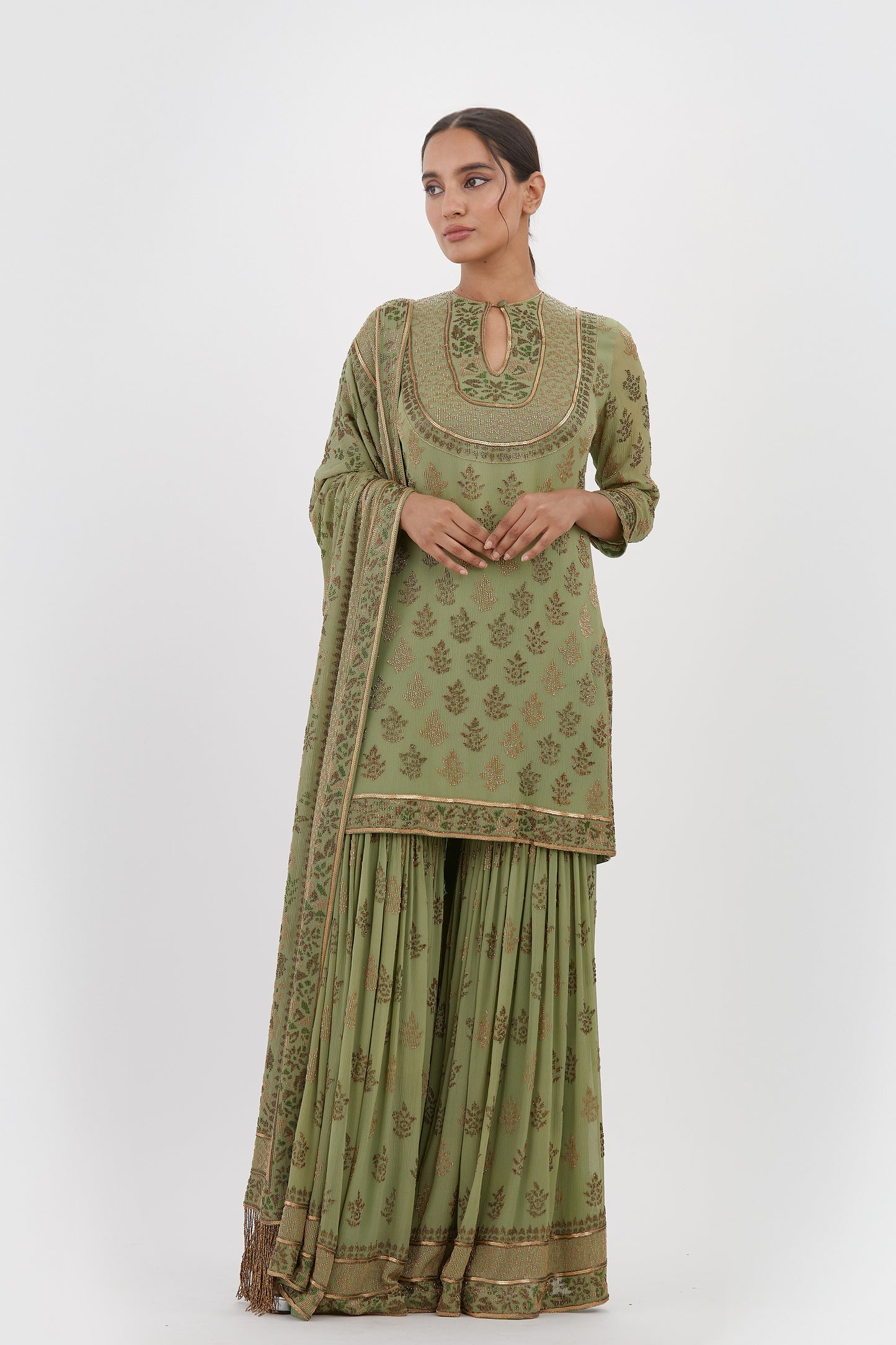 Gharara Set in Intricate Spiral Beadwork Embroidery