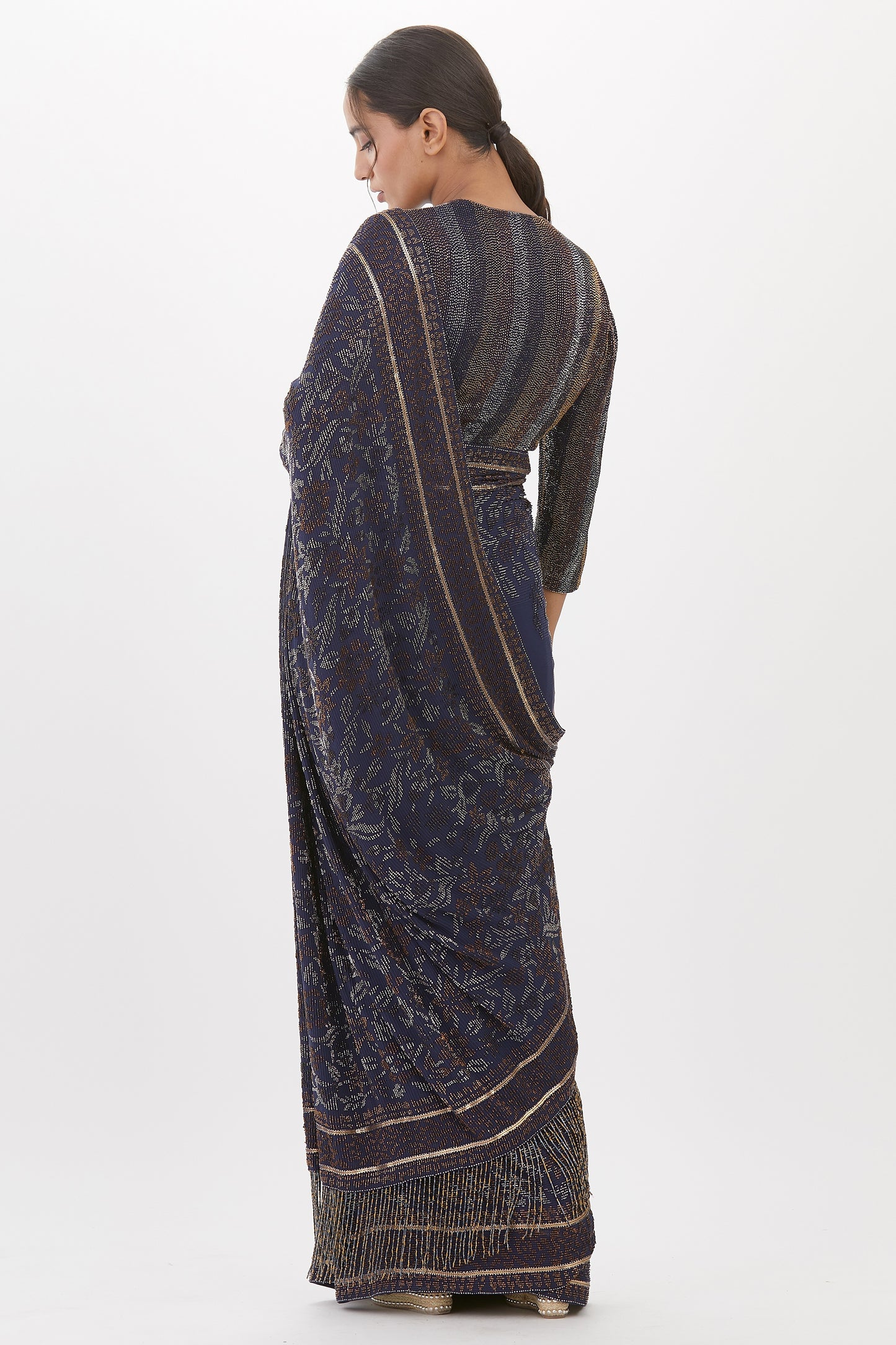 Sari Set with Spiral Beadwork and Sequin Embroidery